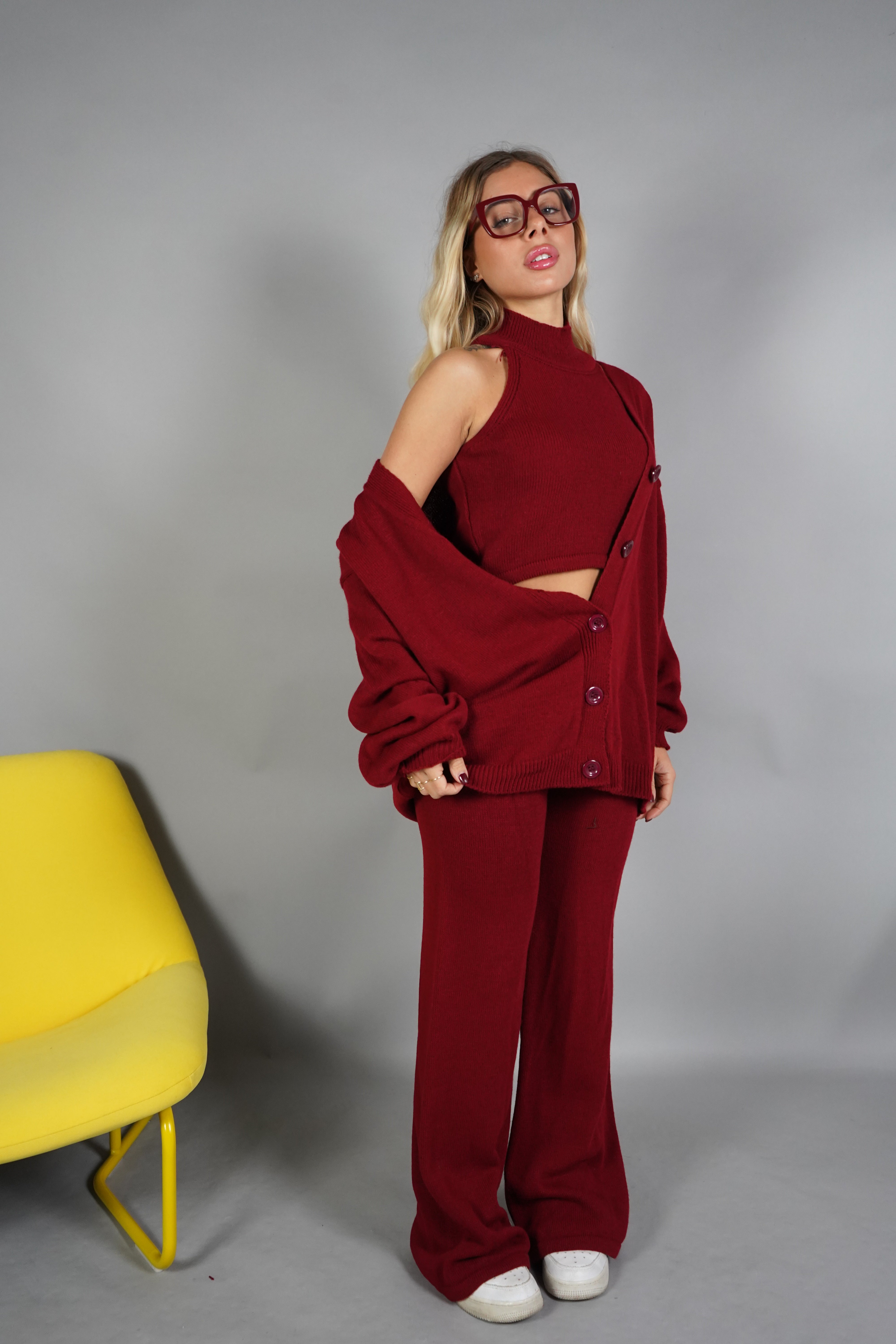 COORDINATO TRE PEZZI LANA BORDEAUX