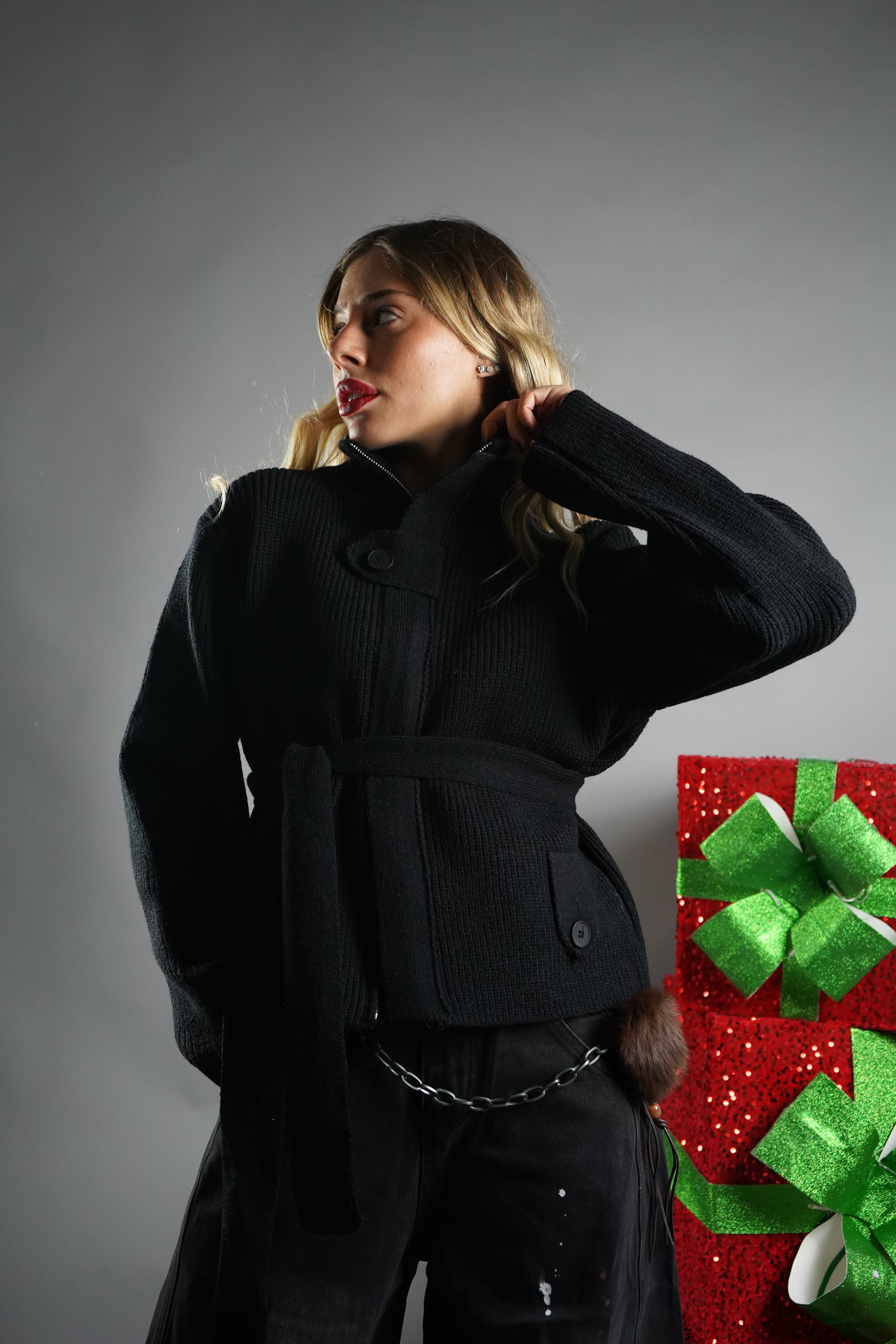 CARDIGAN CON CINTURA NERO