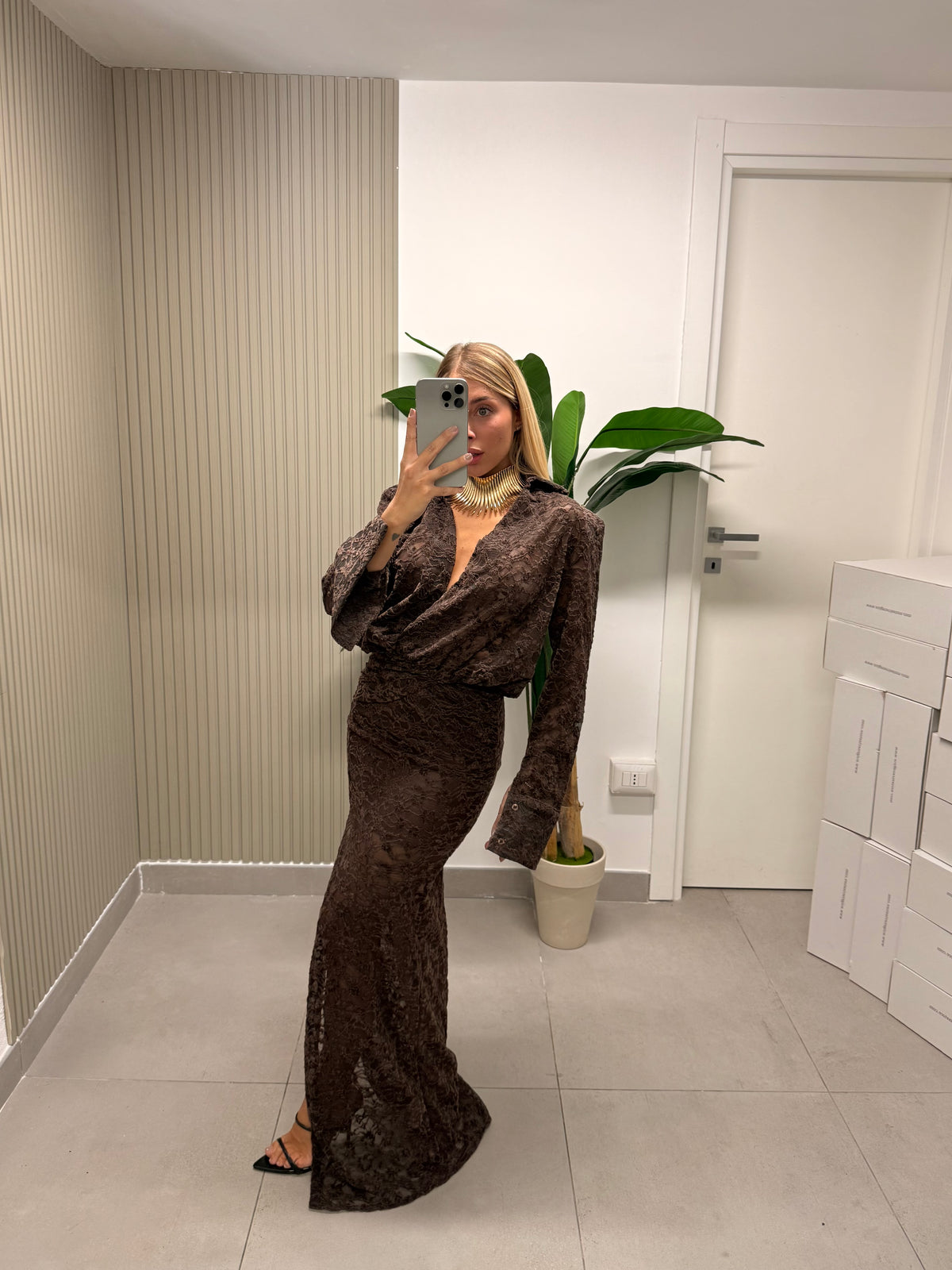 LONG DRESS PRISCILLA MARRONE