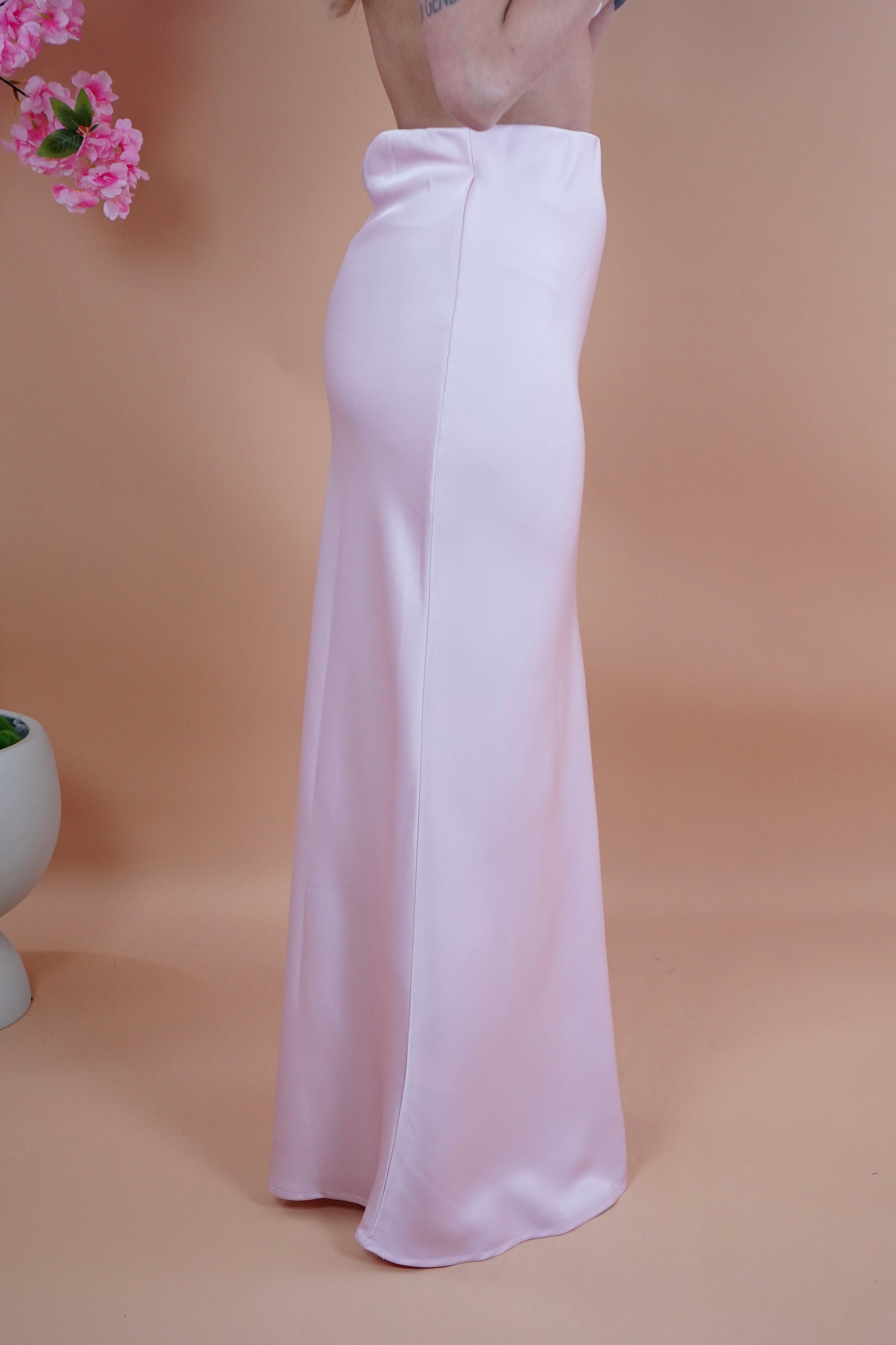 GONNA LUNGA SATIN ROSA