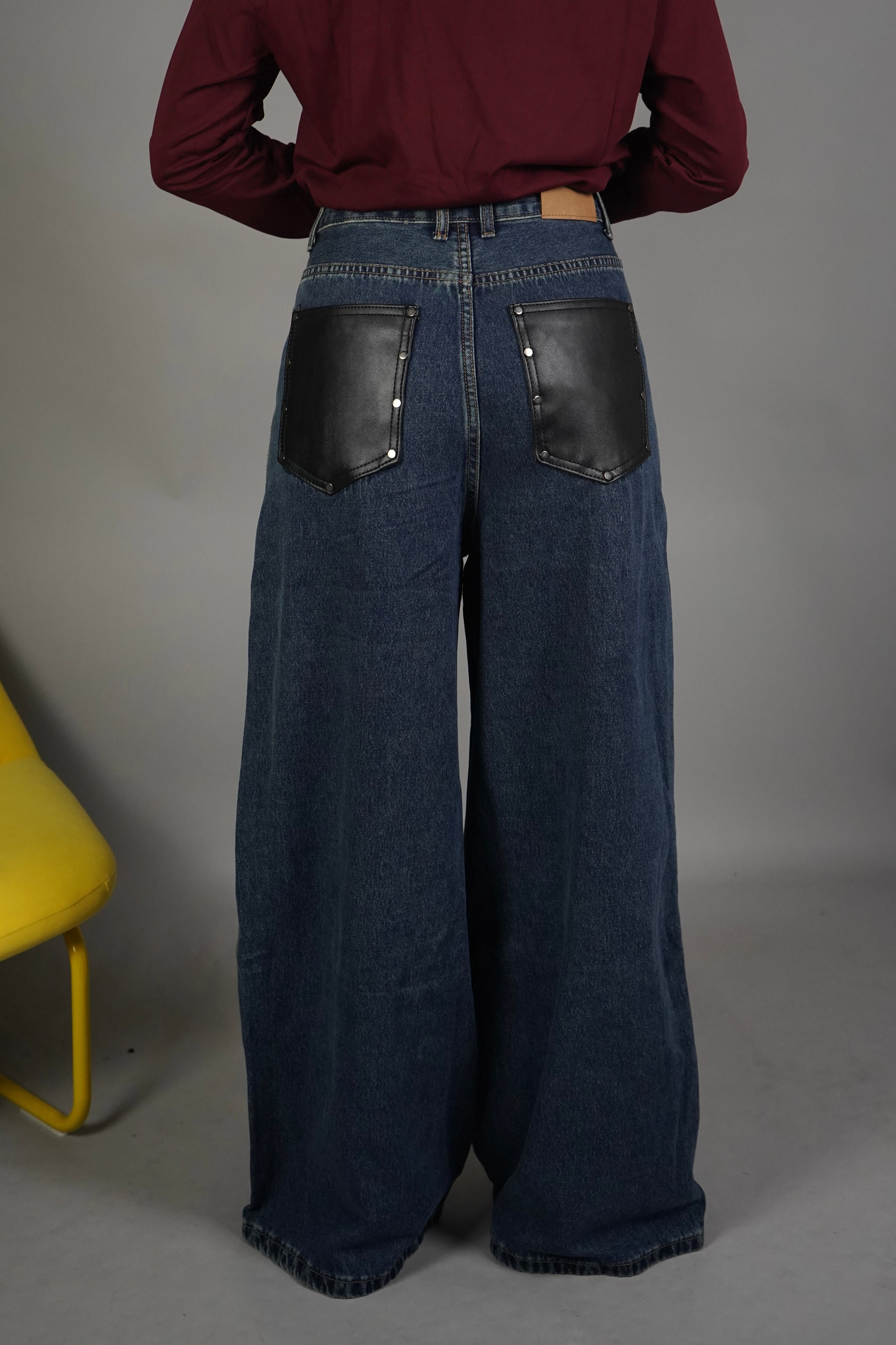 JEANS PALAZZO TASCA IN PELLE