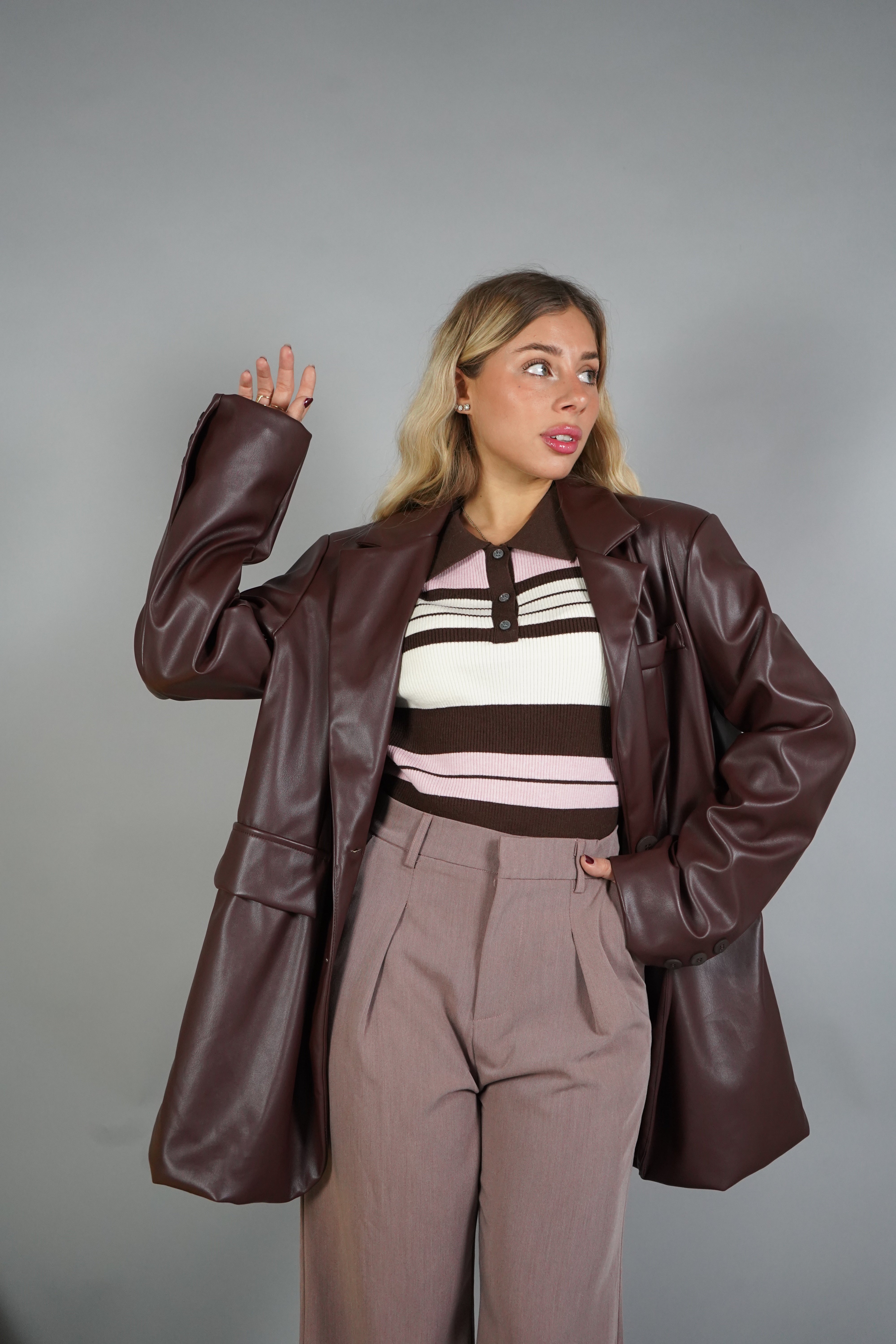 BLAZER OVERSIZE ECOPELLE MARRONE