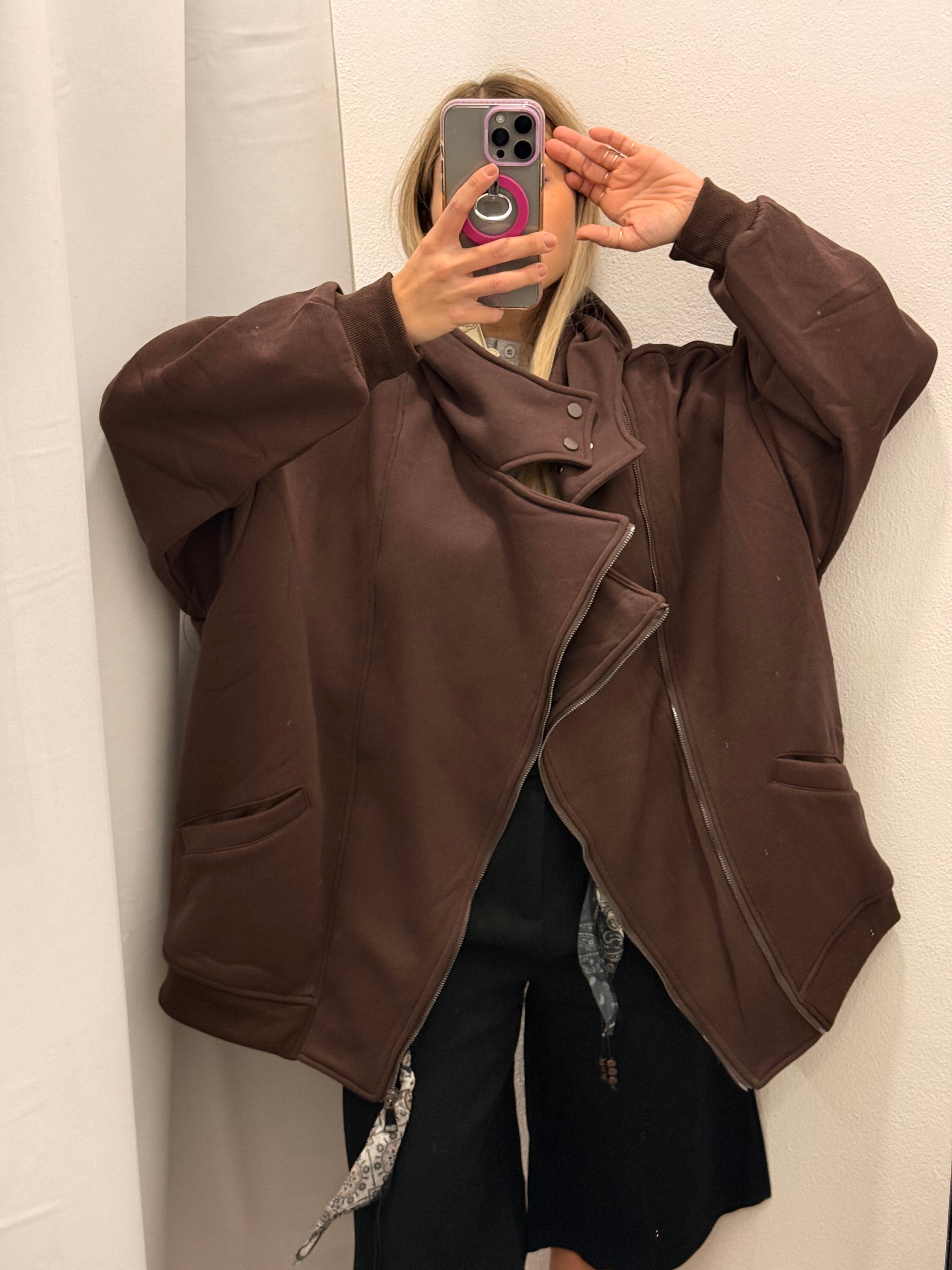 FELPA CHIODO OVERSIZE MARRONE