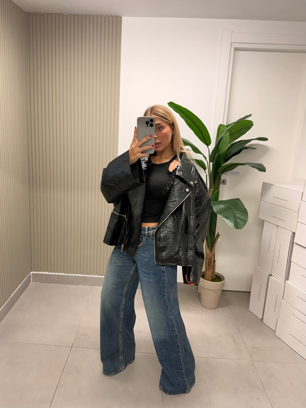 CHIODO ECOPELLE OVERSIZE COCCO NERO