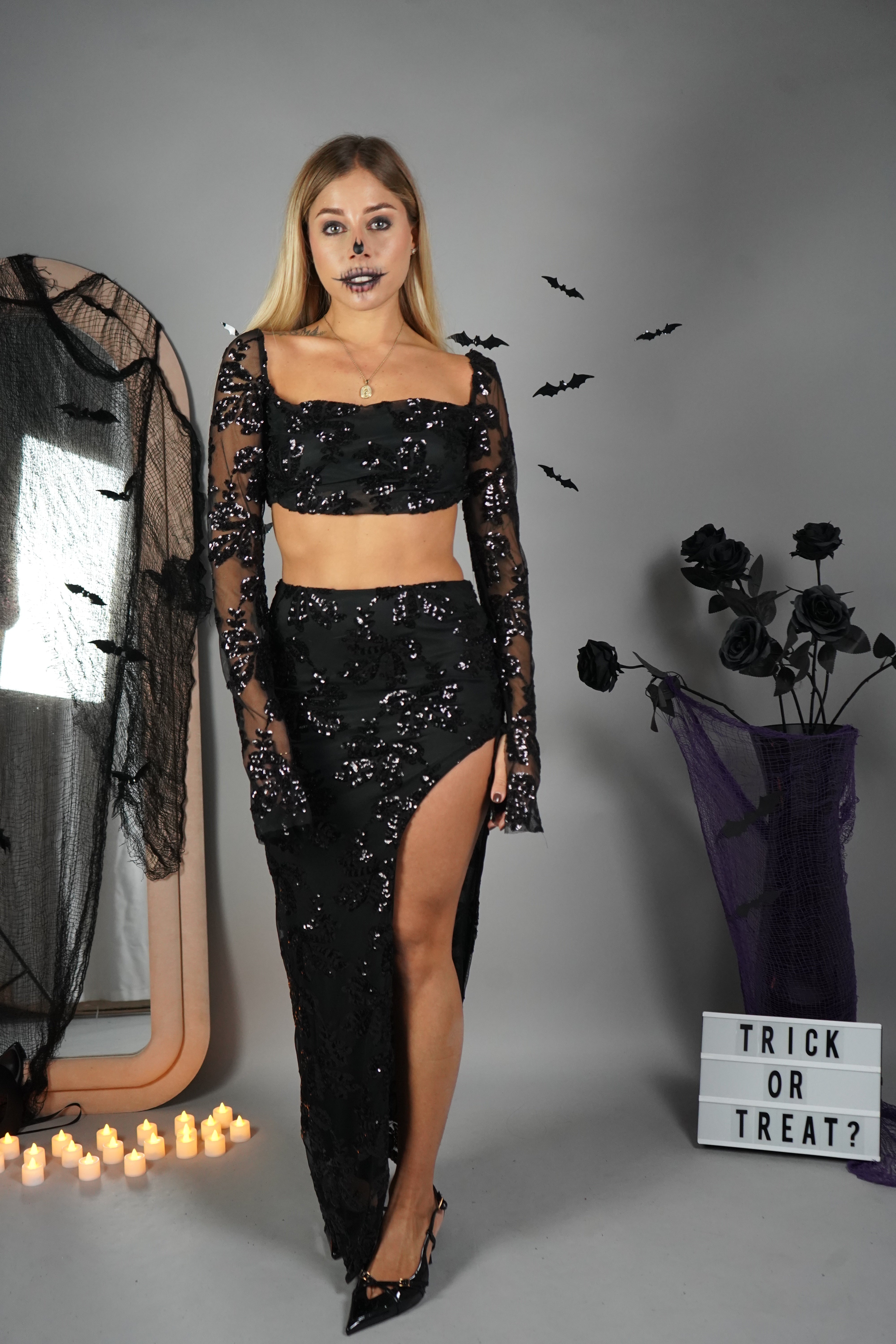 COORDINATO PAILLETTES LUNGO NERO