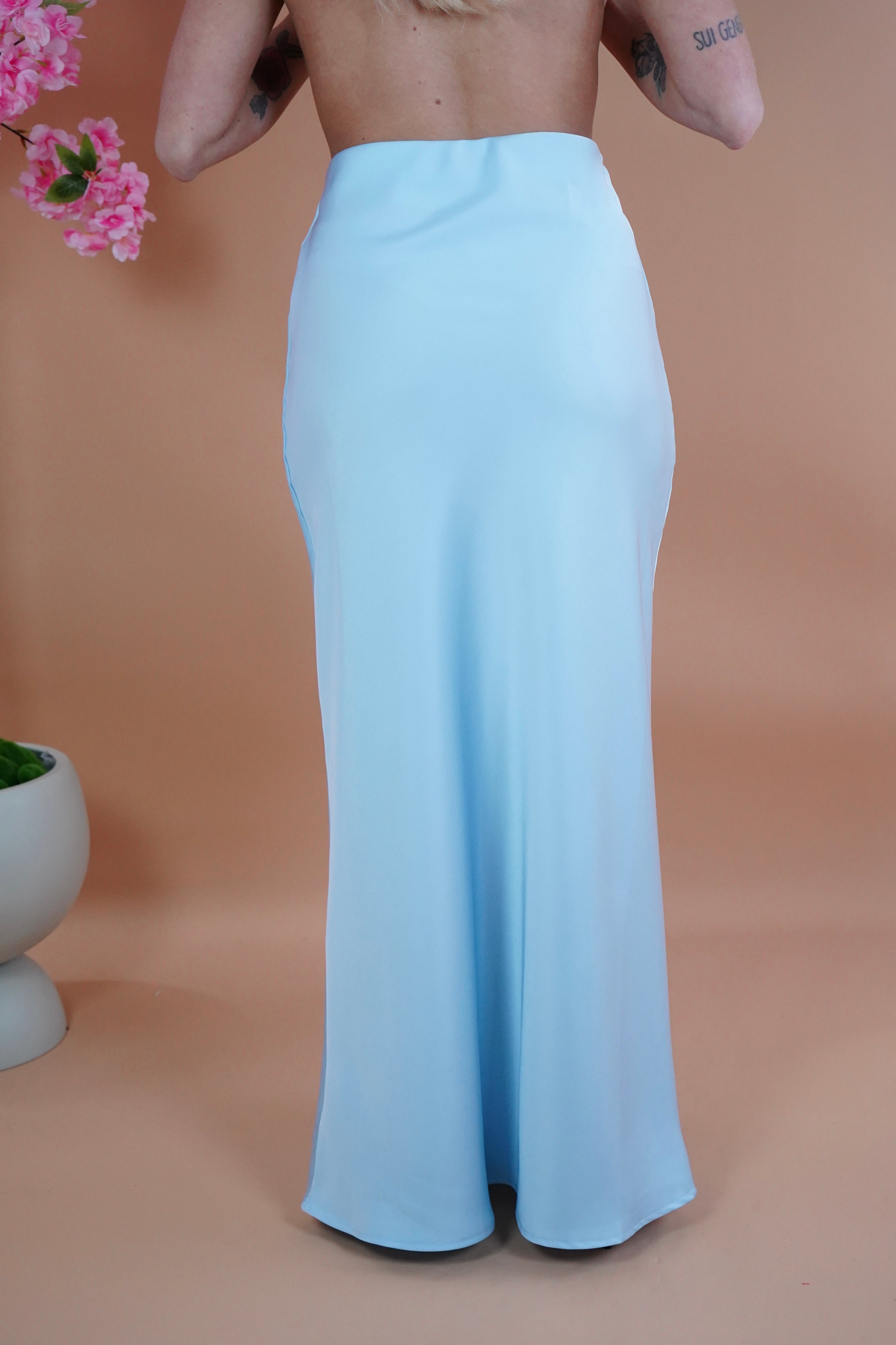 GONNA LUNGA SATIN AZZURRA