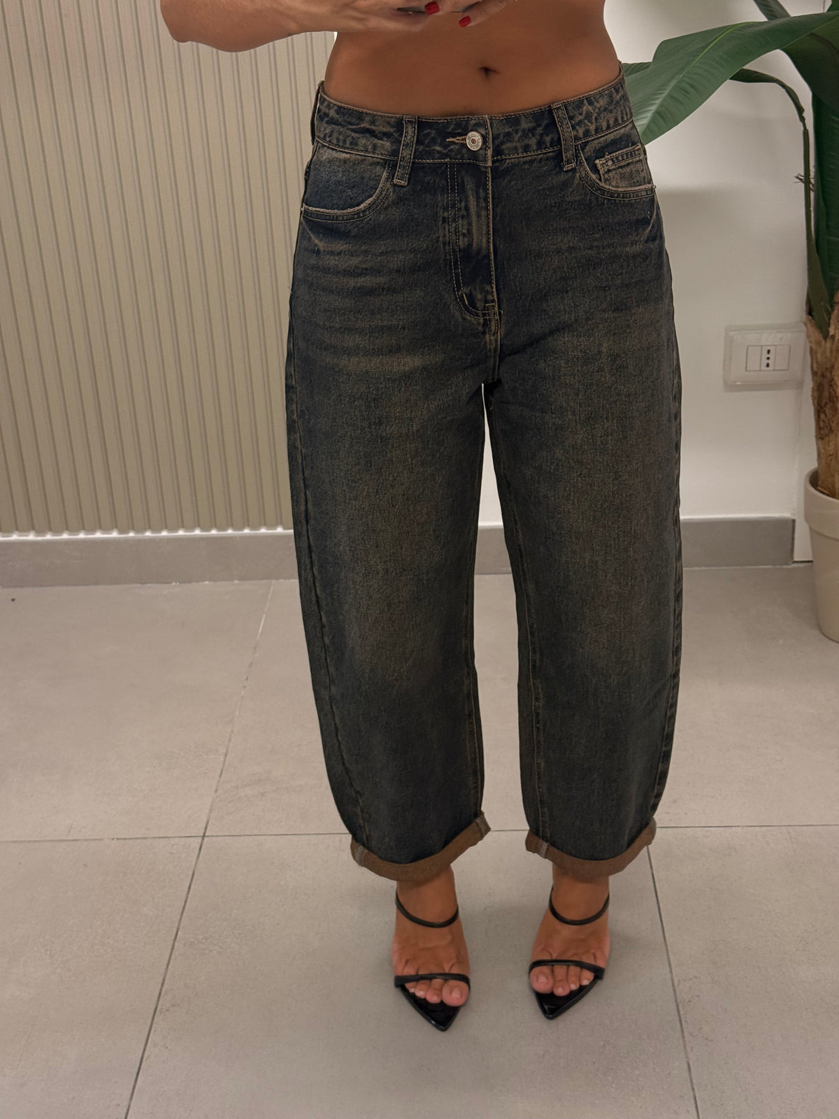 JEANS BARRELL DENIM SCURO