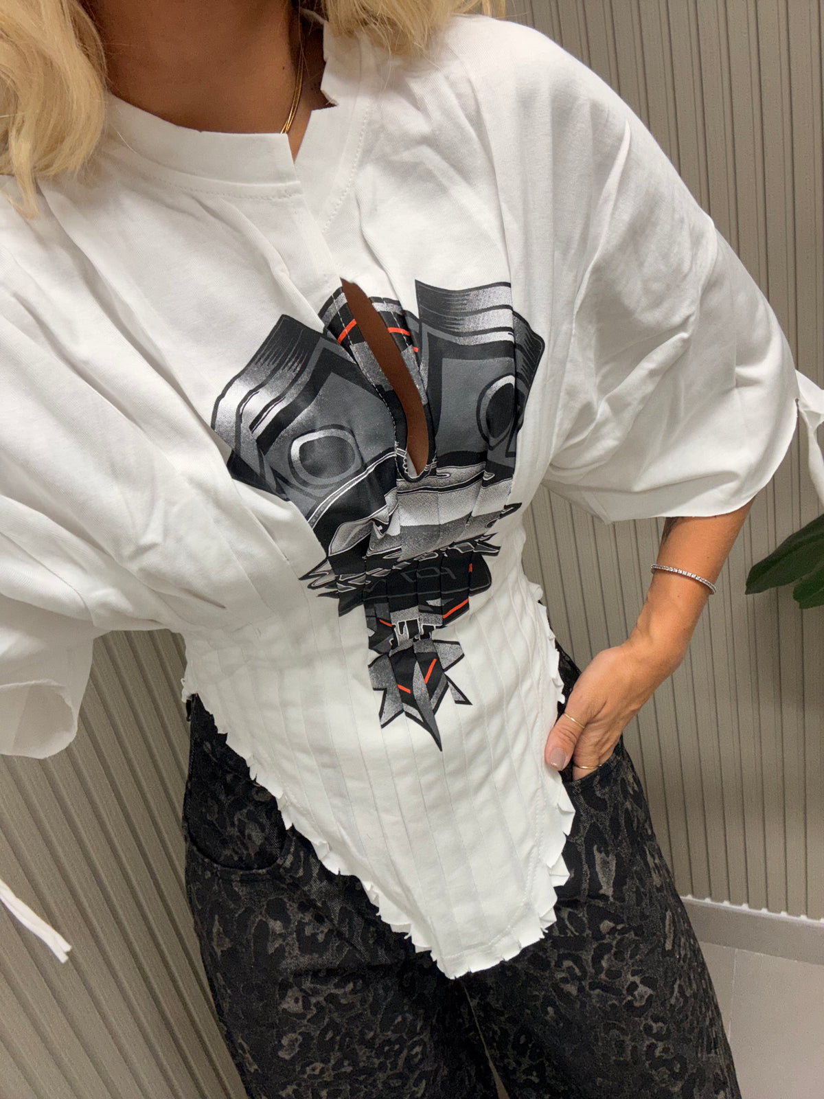 T-SHIRT CORSETTO ROBOT BIANCO