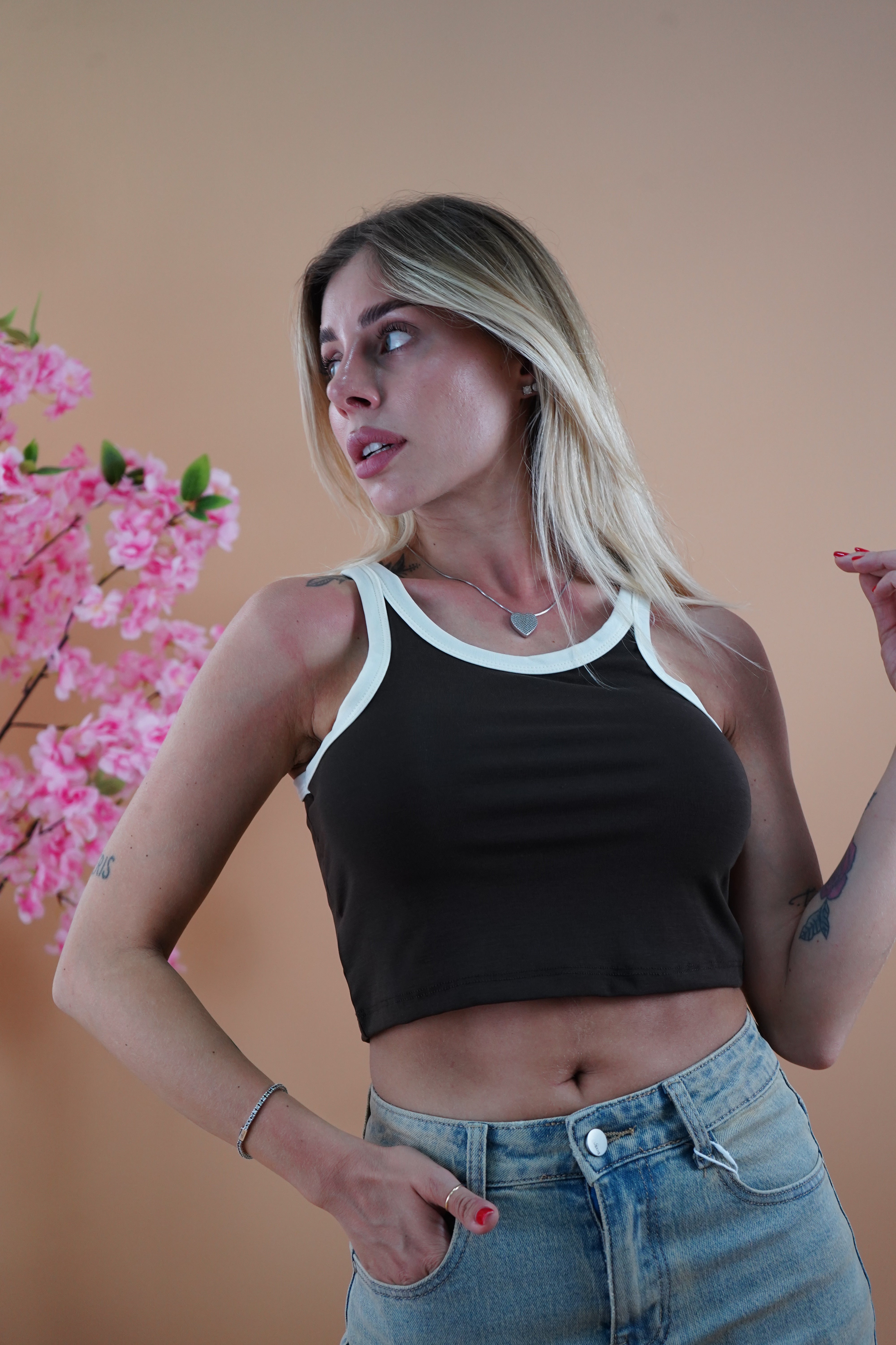 TOP BICOLORE MARRONE