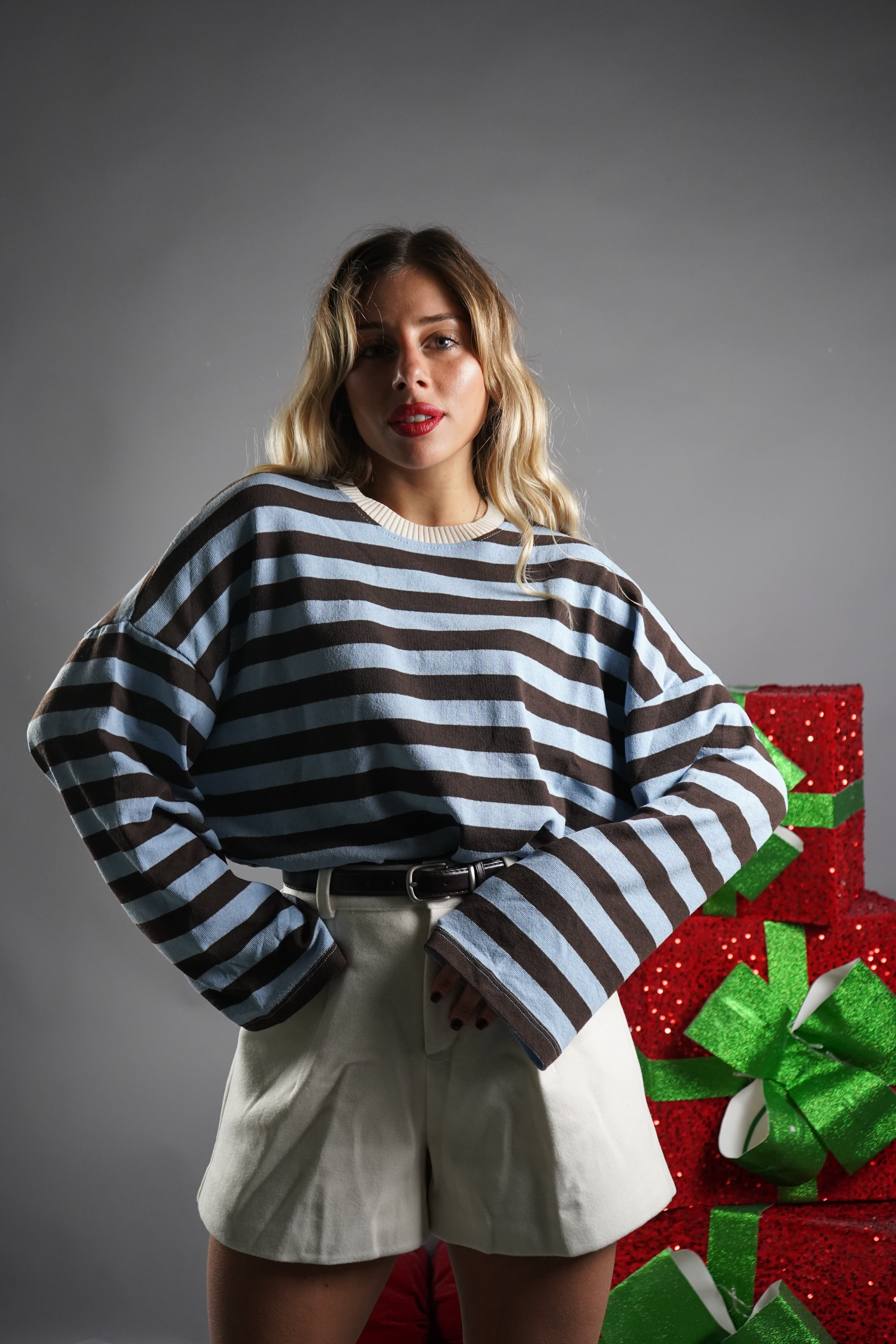 MAGLIA RIGHE LARGHE AZZURRA E MARRONE