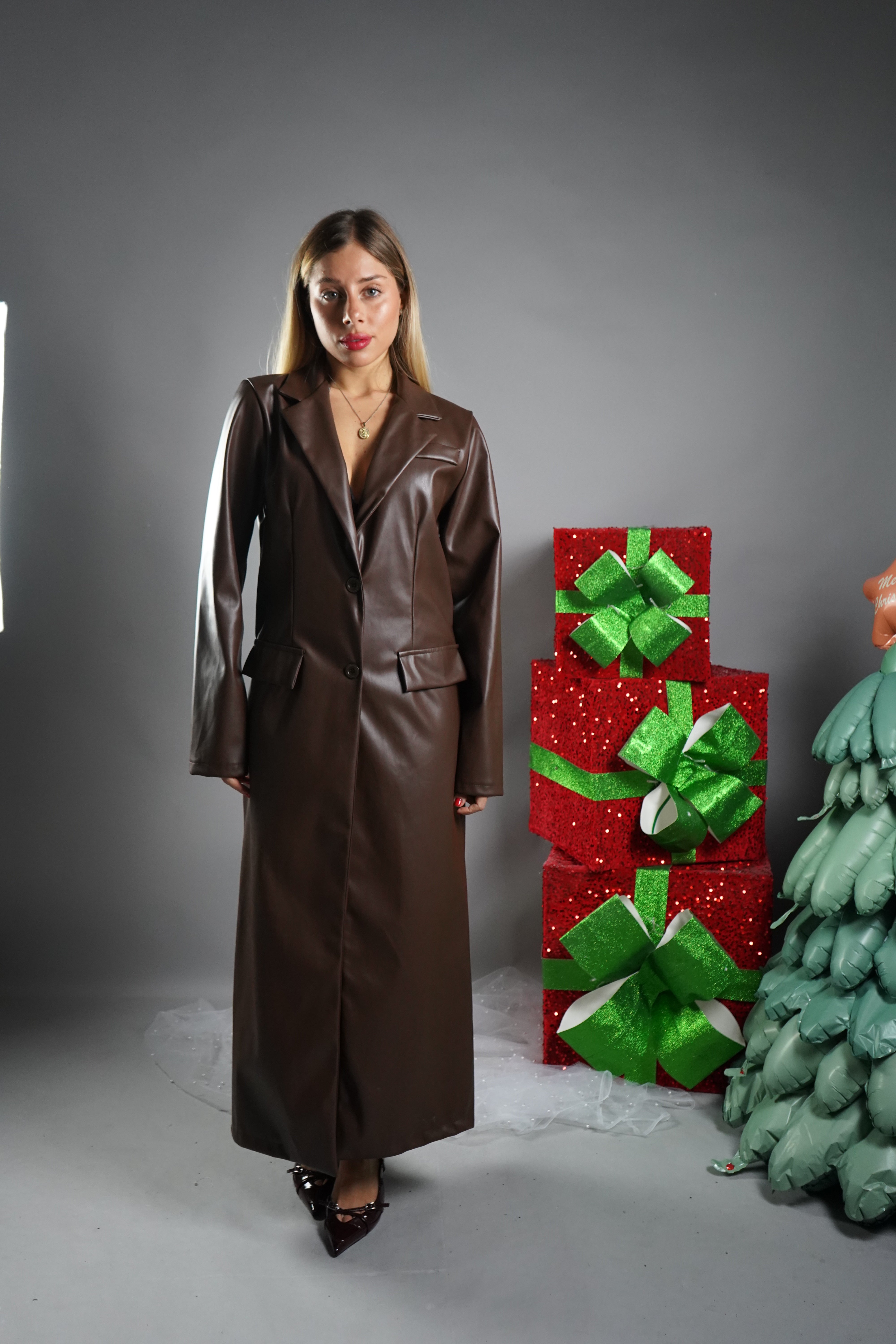 GIACCA LUNGA ECOPELLE MARRONE