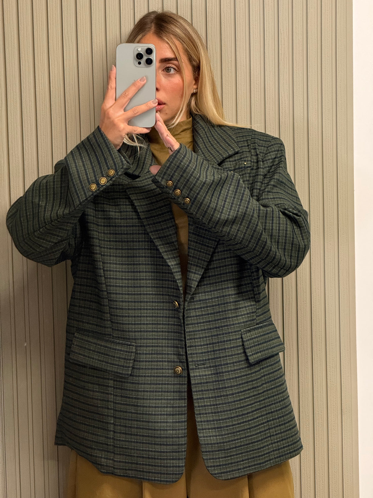 BLAZER OVERSIZE QUADRETTI VERDE PETROLIO