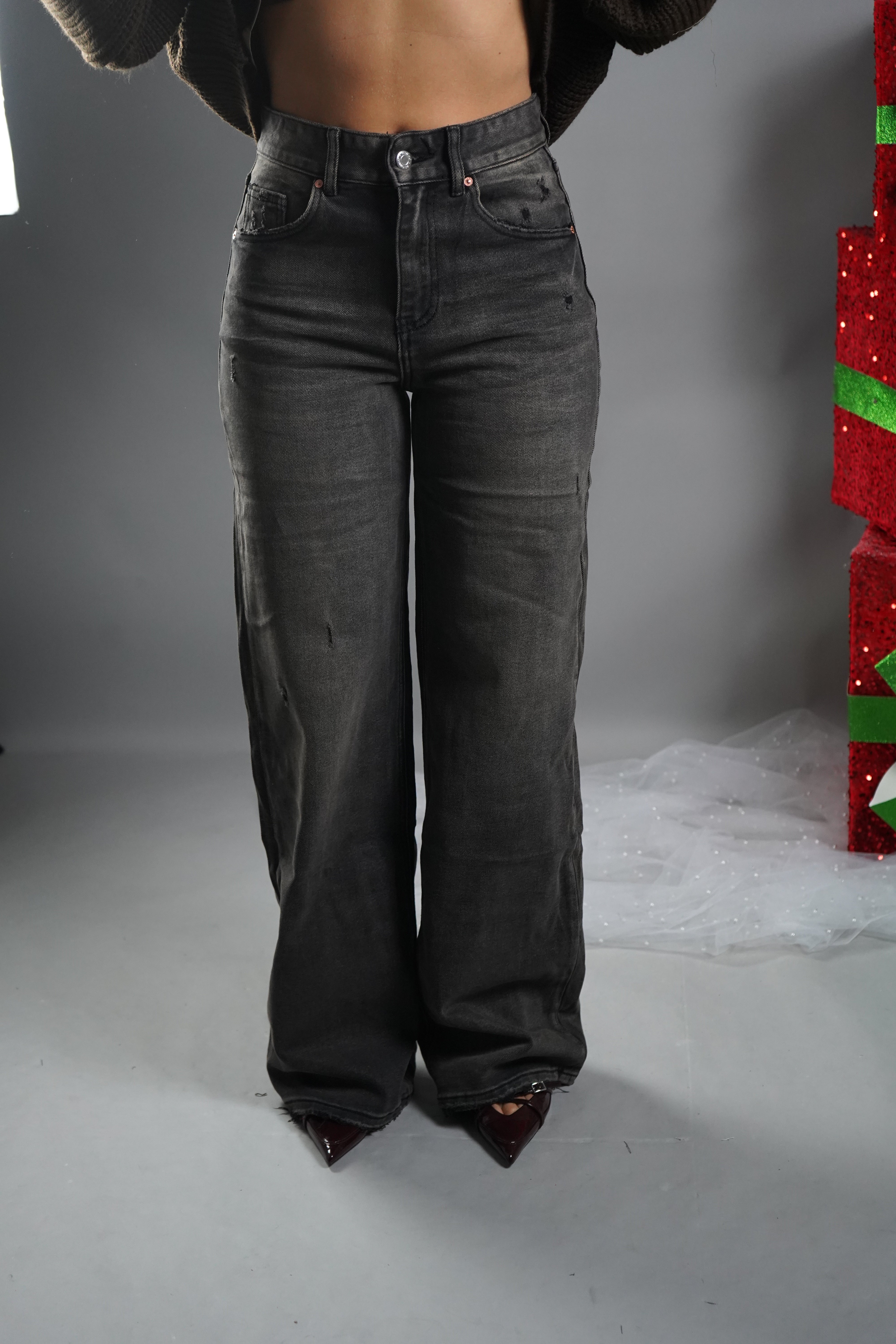 JEANS WIDE LEG SFUMATO NERO