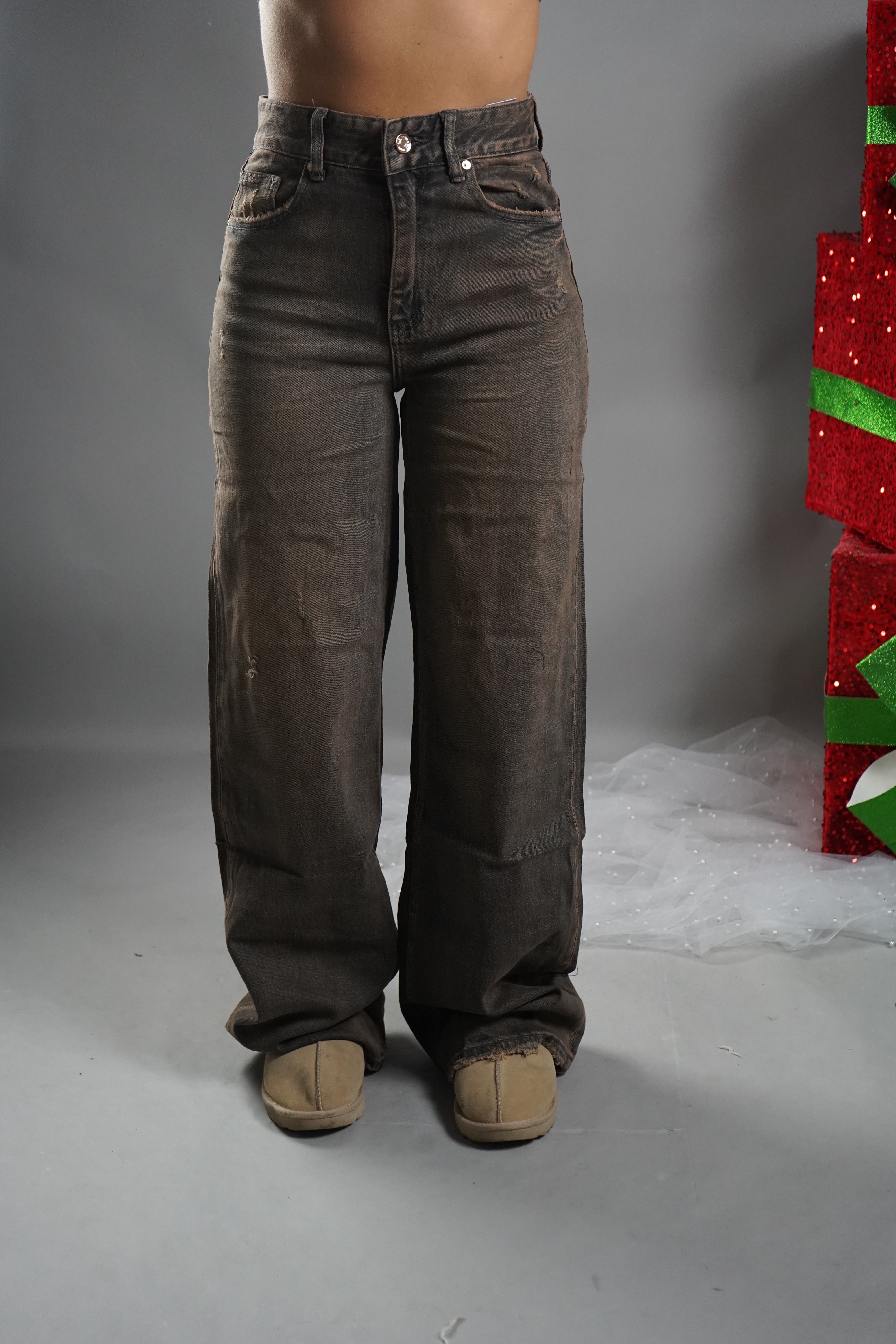 JEANS WIDE LEG SFUMATO MARRONE