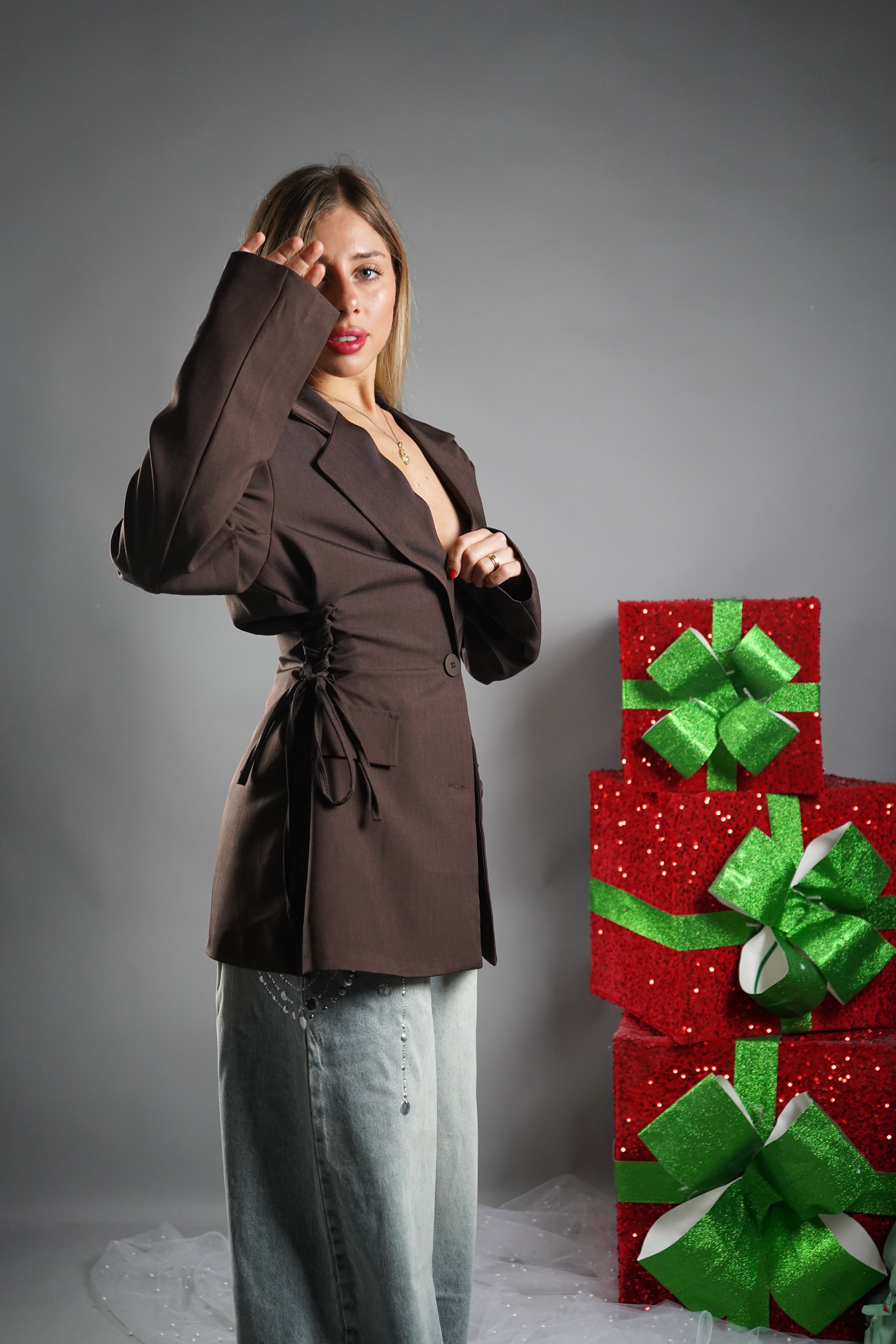 BLAZER STRINGHE MARRONE