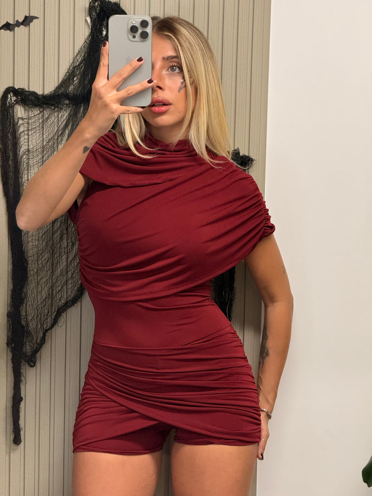 MINI JUMPSUIT DRAPPEGGIO BORDEAUX