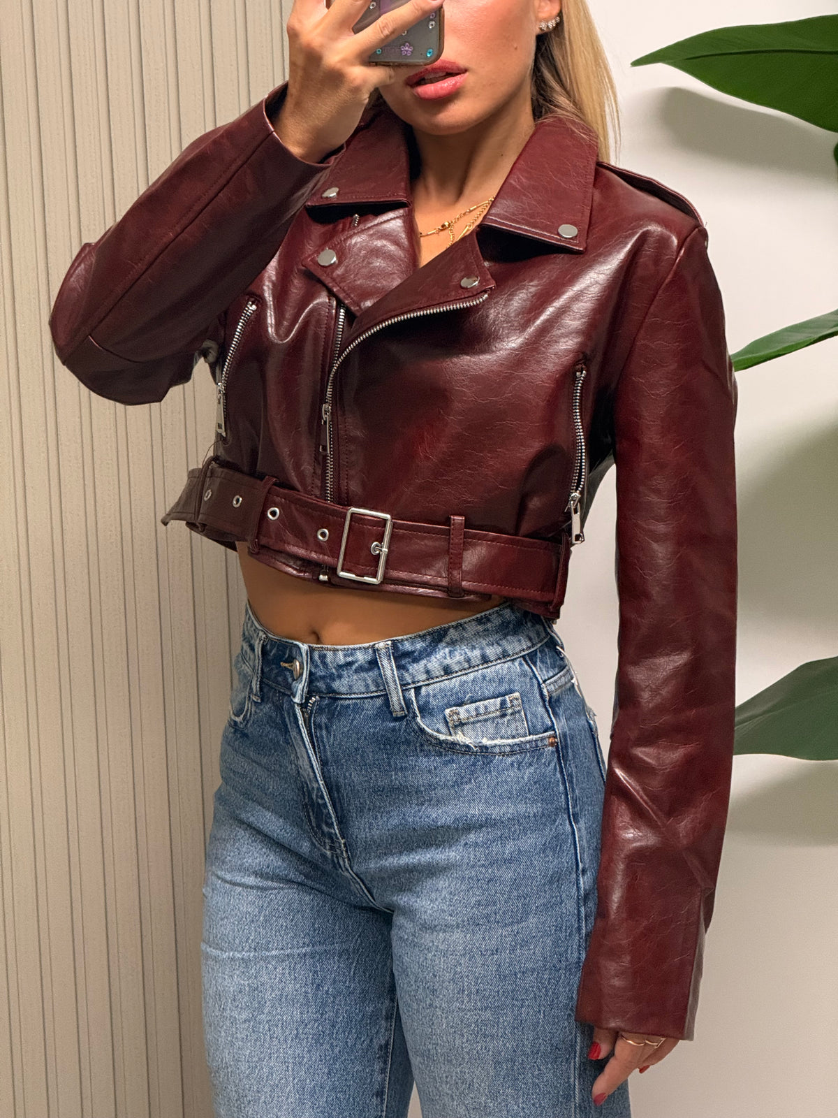 CHIODO ECOPELLE CROPPED BORDEAUX