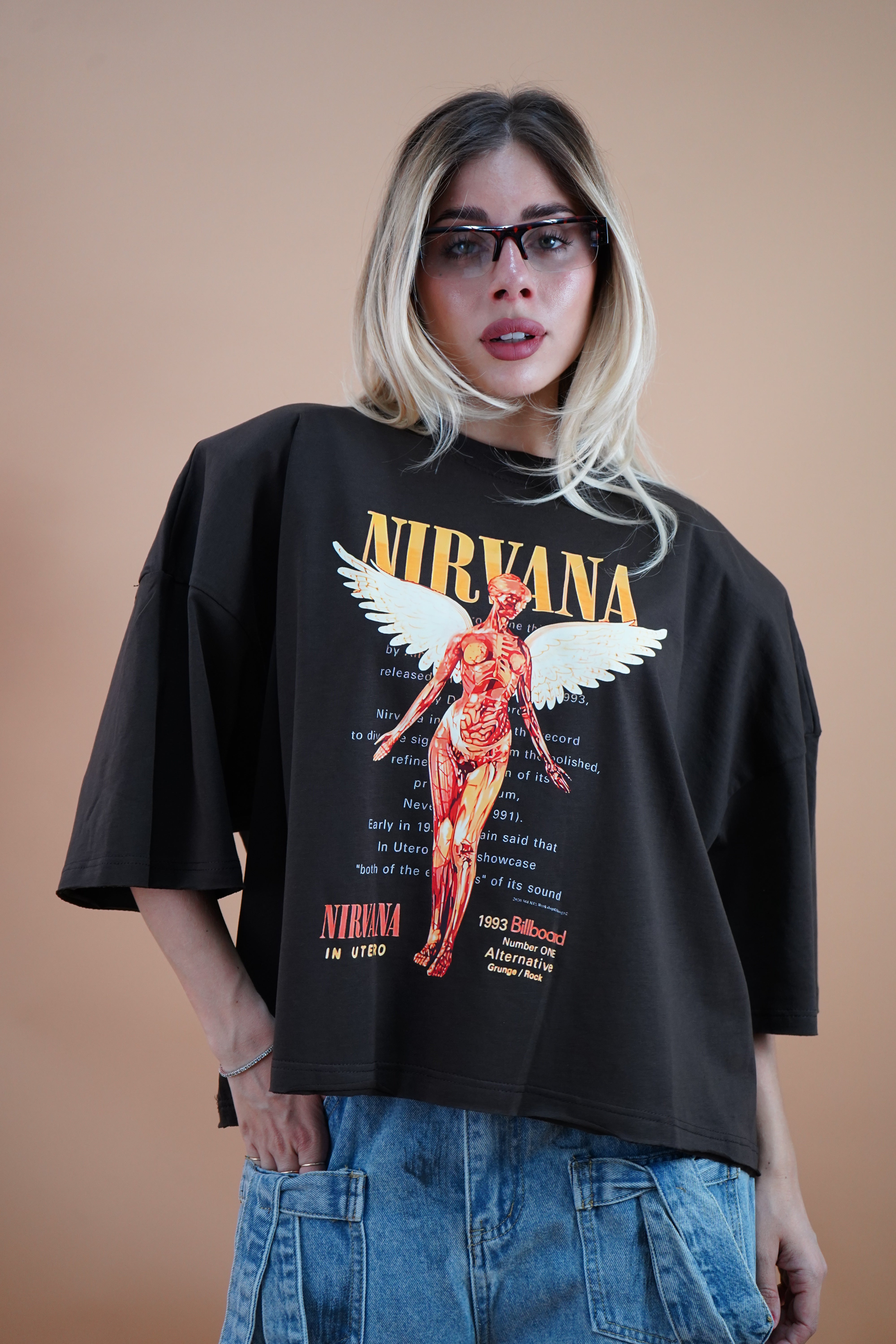 T-SHIRT ROCK BOXY NIRVANA MARRONE