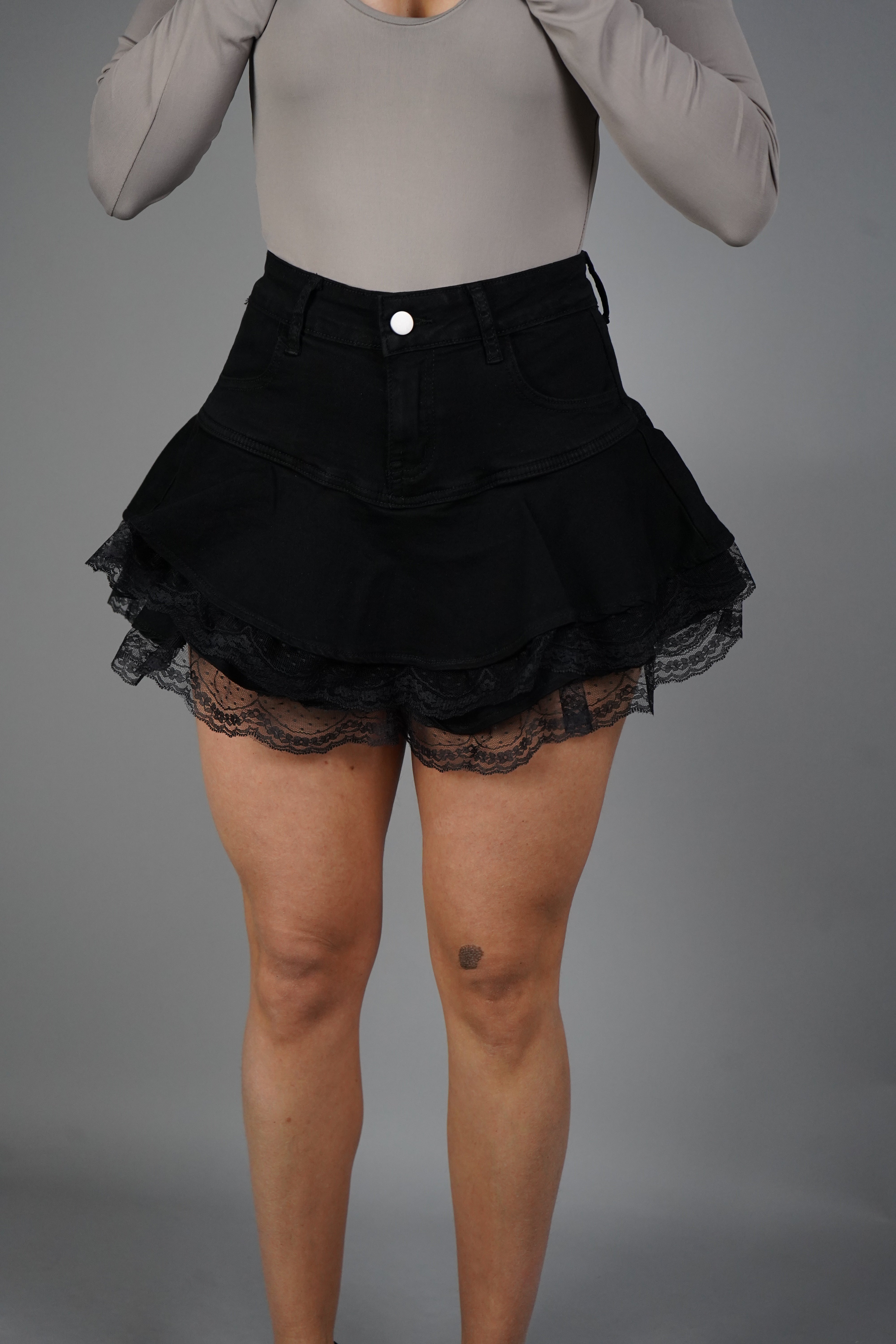 PANTAGONNA DENIM E PIZZO NERO