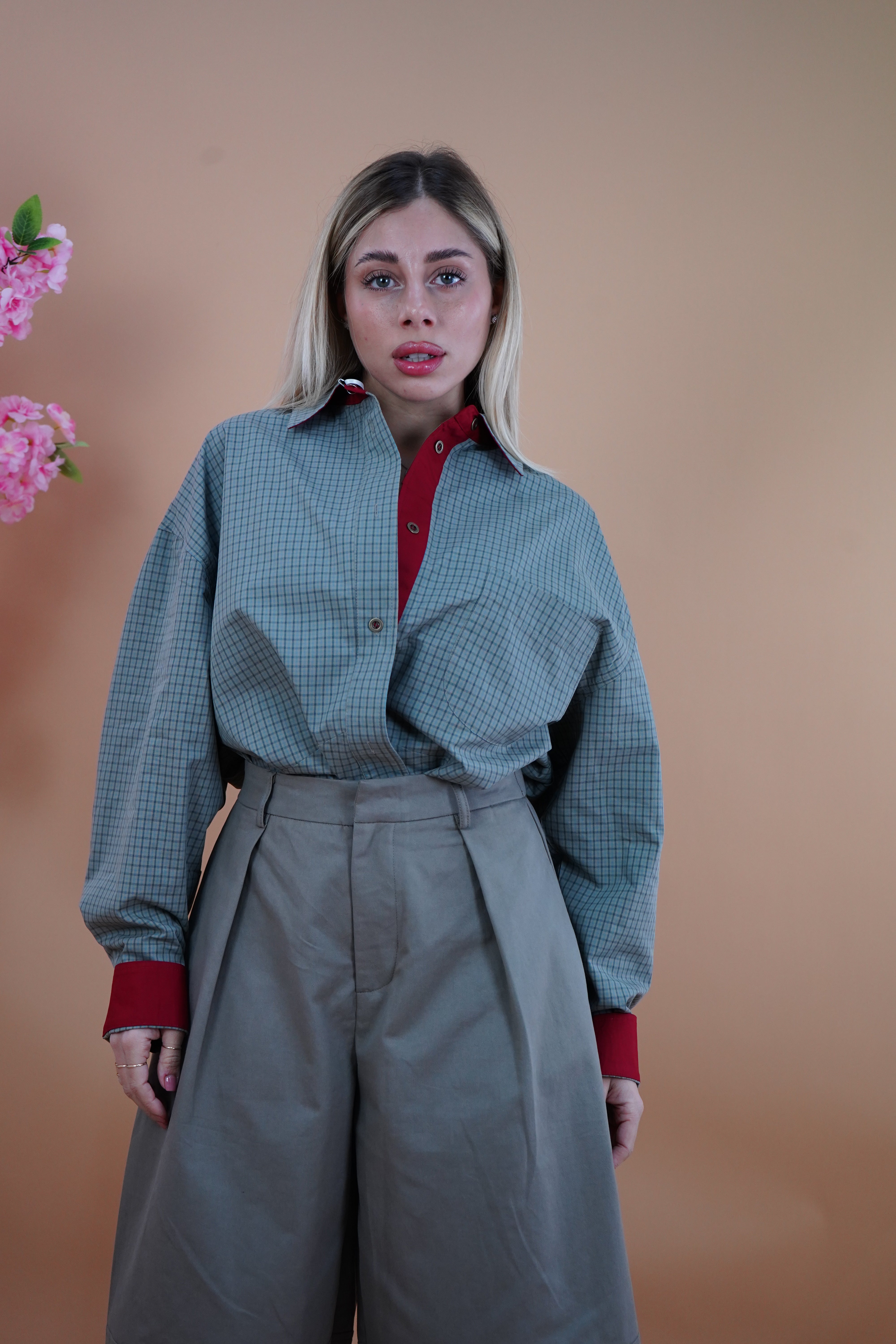 CAMICIA QUADRI FANGO CON RISVOLTO BORDEAUX