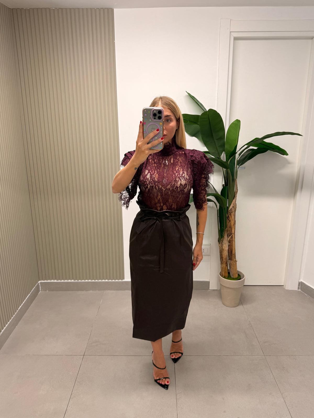 GONNA LUNGA ECOPELLE BORDEAUX