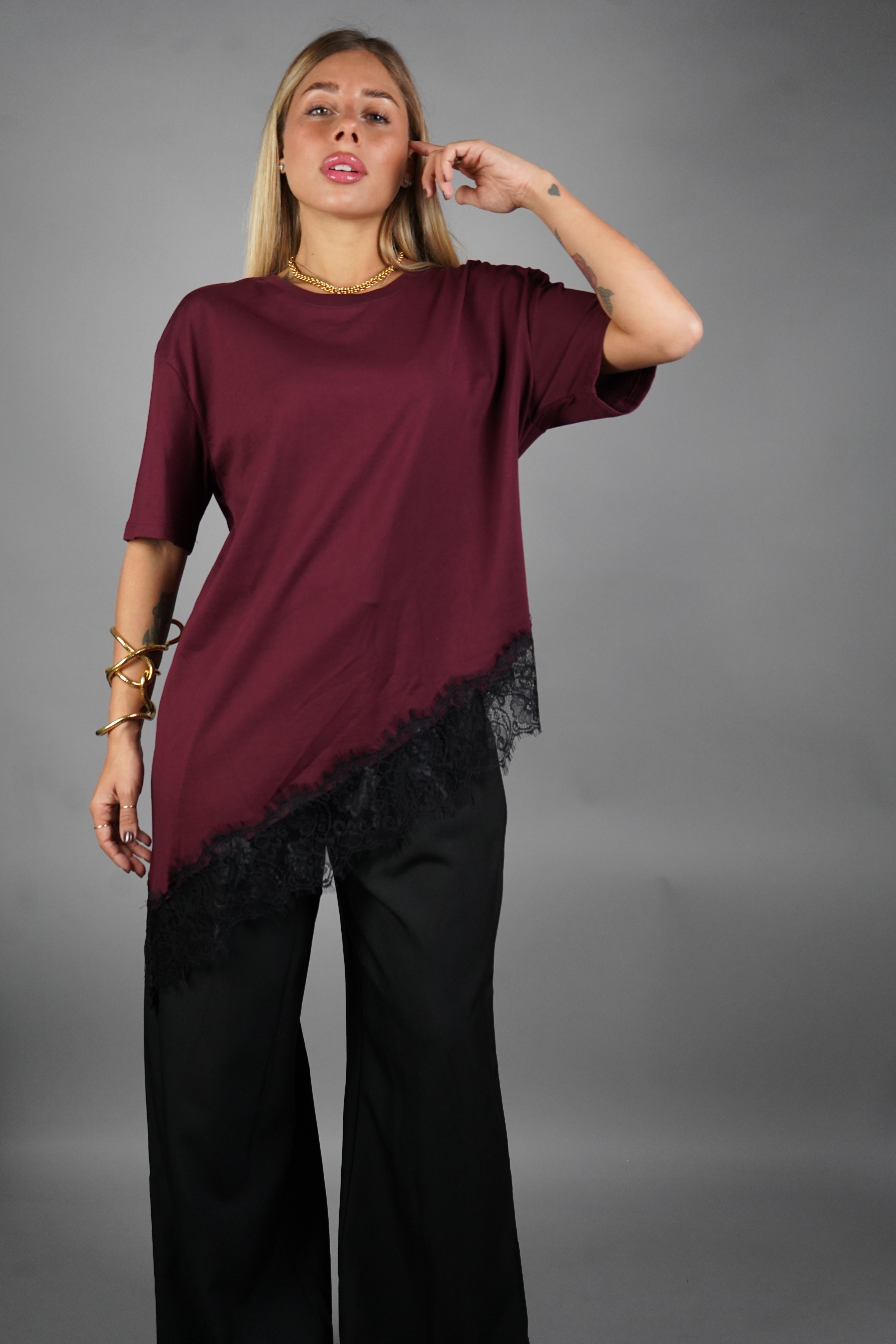 T-SHIRT PIZZO BORDEAUX LUMINA