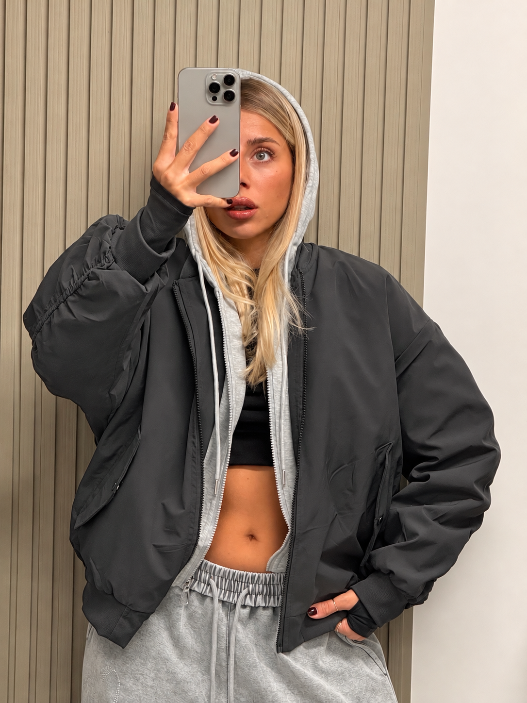 BOMBER CON FELPA SAN FRANCISCO GRIGIO SCURO