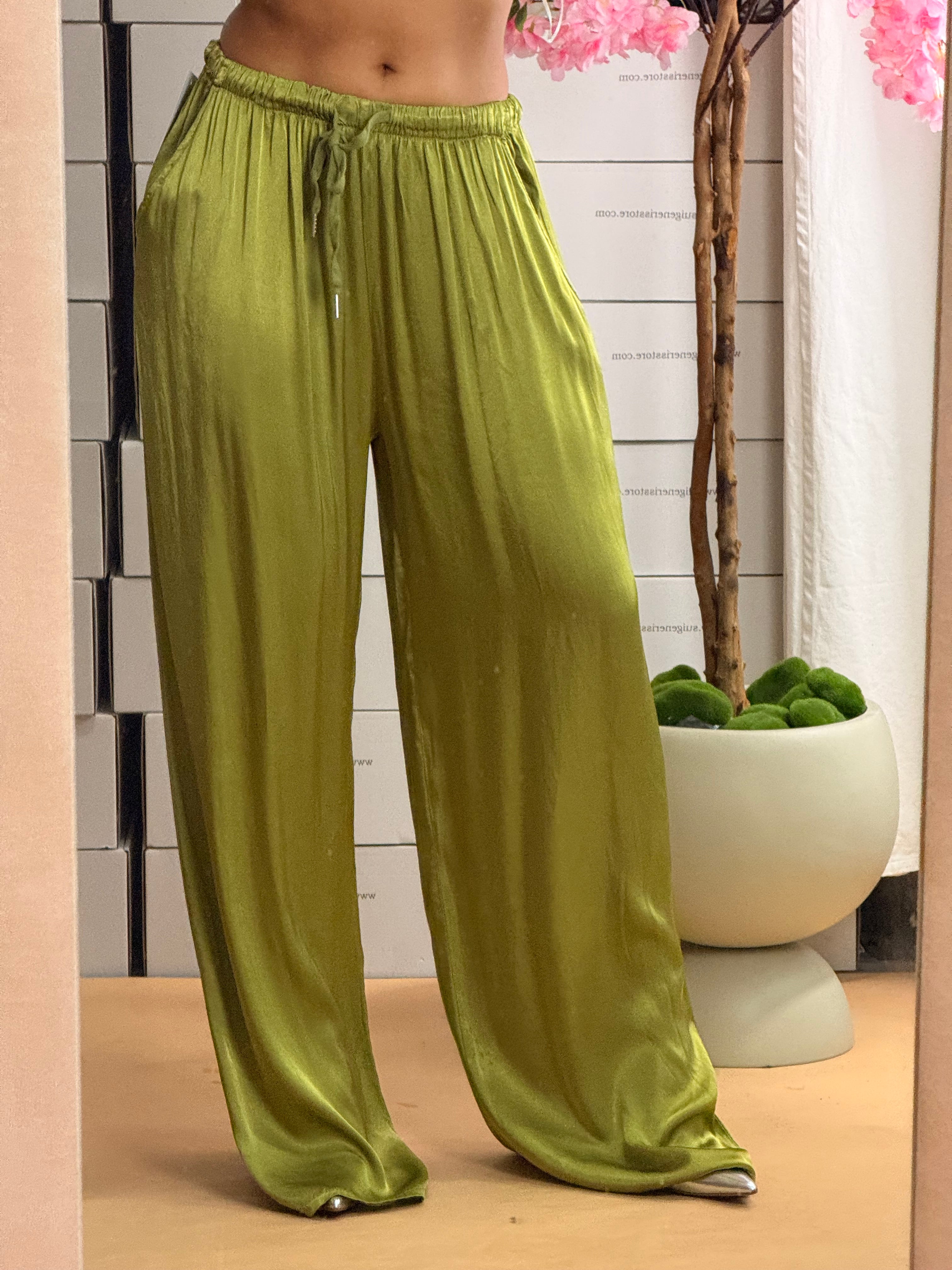 PANTALONE SATIN VERDE ACIDO