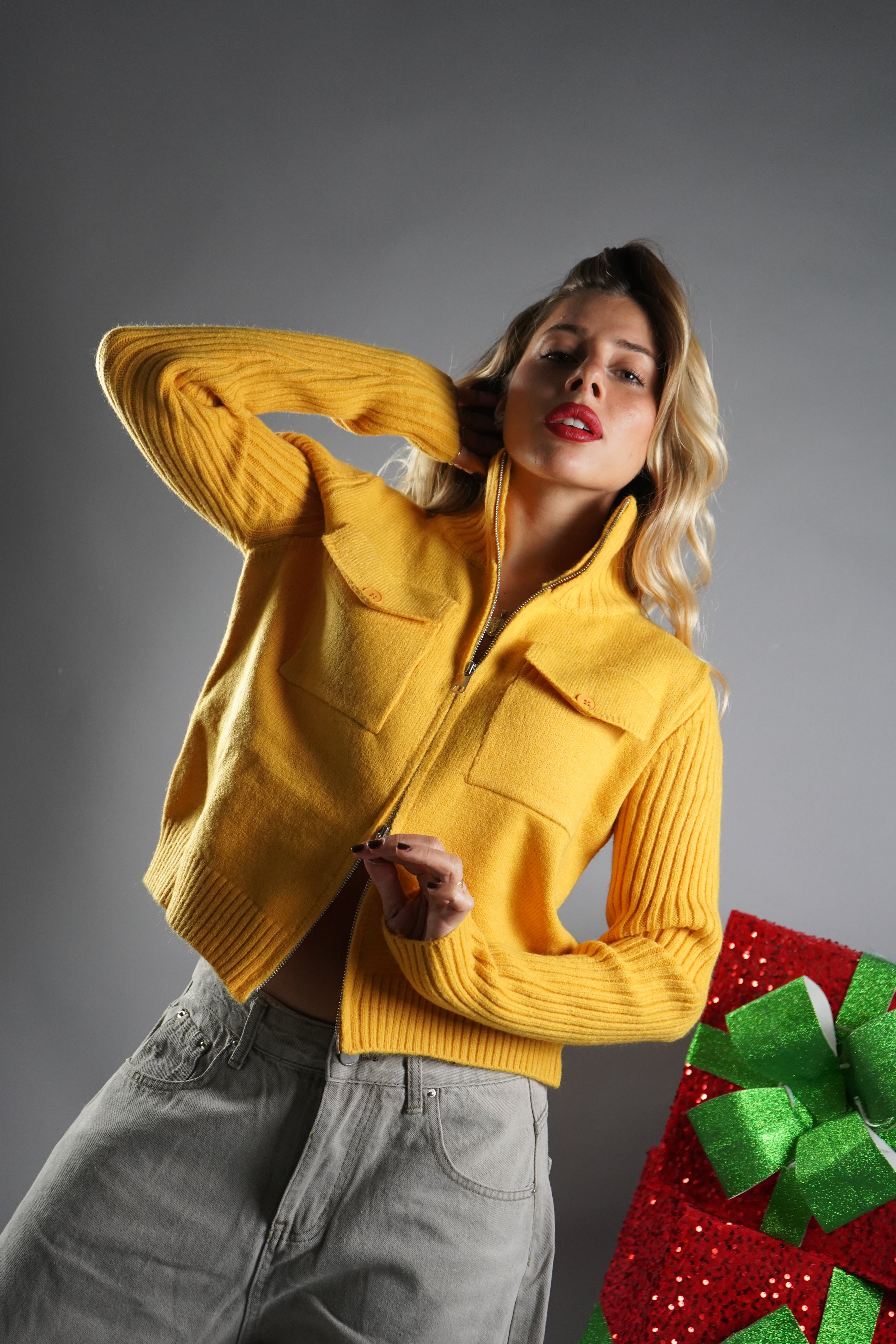 CARDIGAN DOPPIA ZIP GIALLO