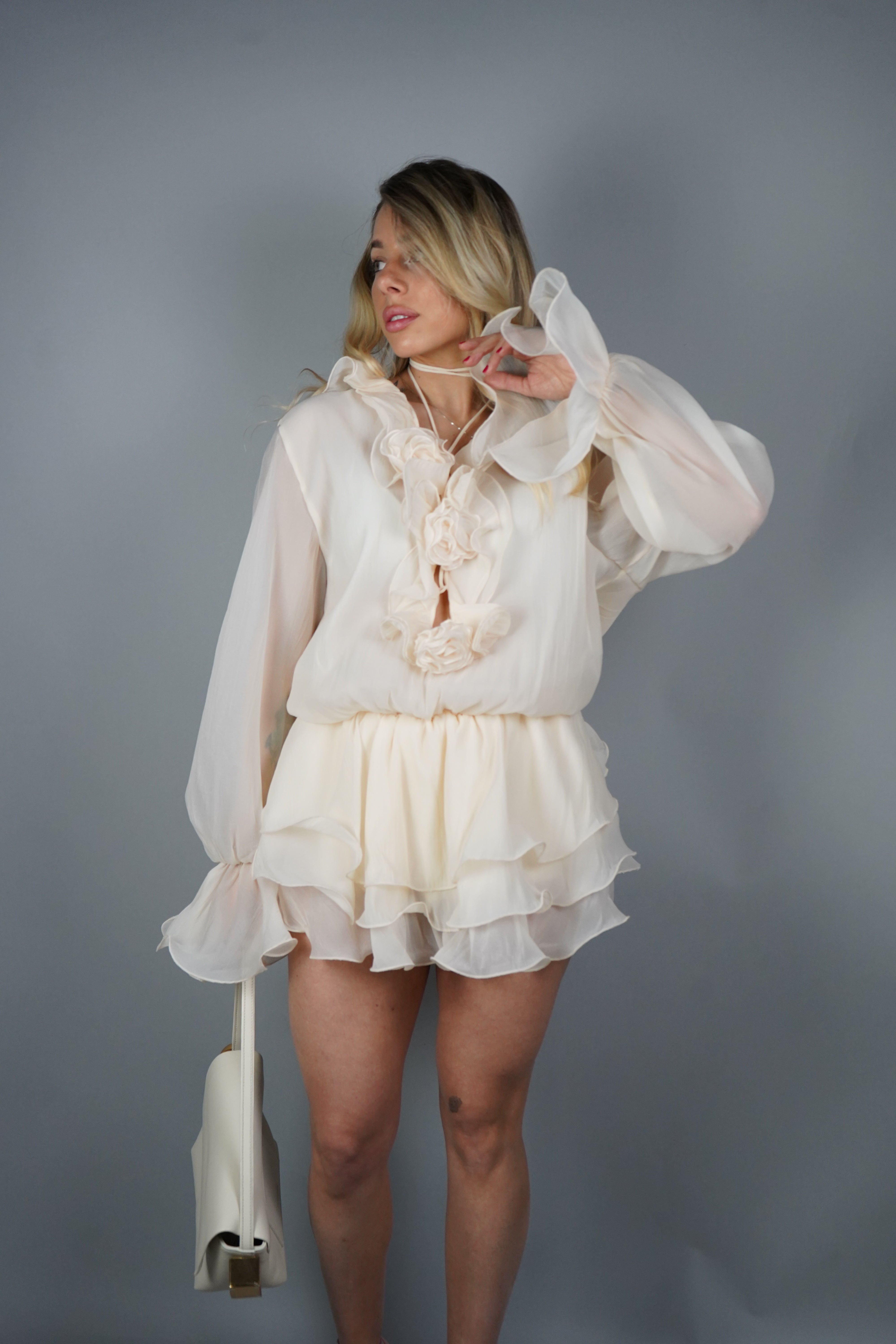 MINI DRESS FIORI BEIGE