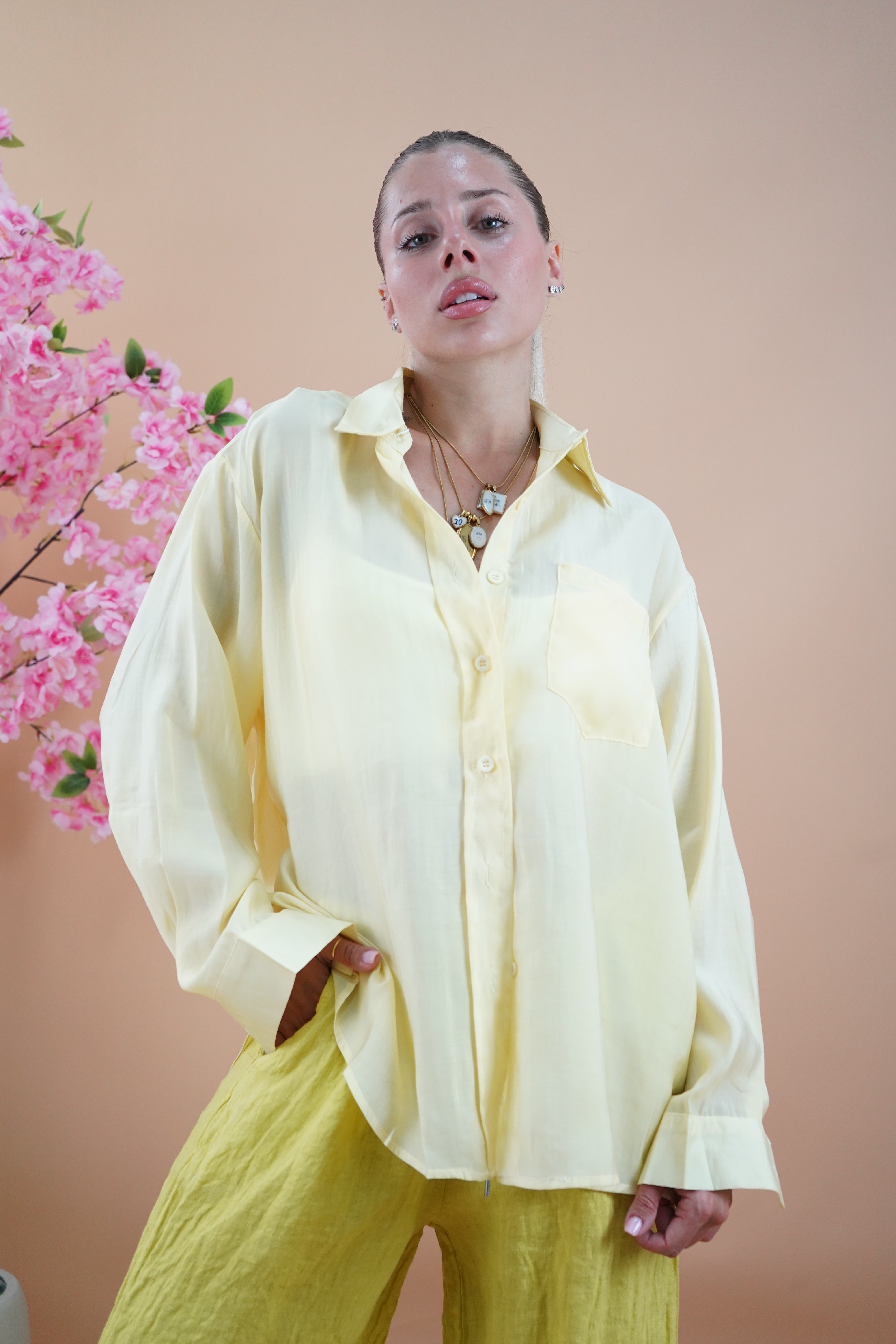 CAMICIA SEMIVELATA BOTTONE PUNTO VITA GIALLA