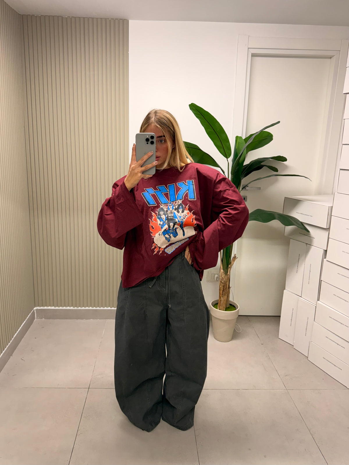 T-SHIRT BOXY KISS BORDEAUX