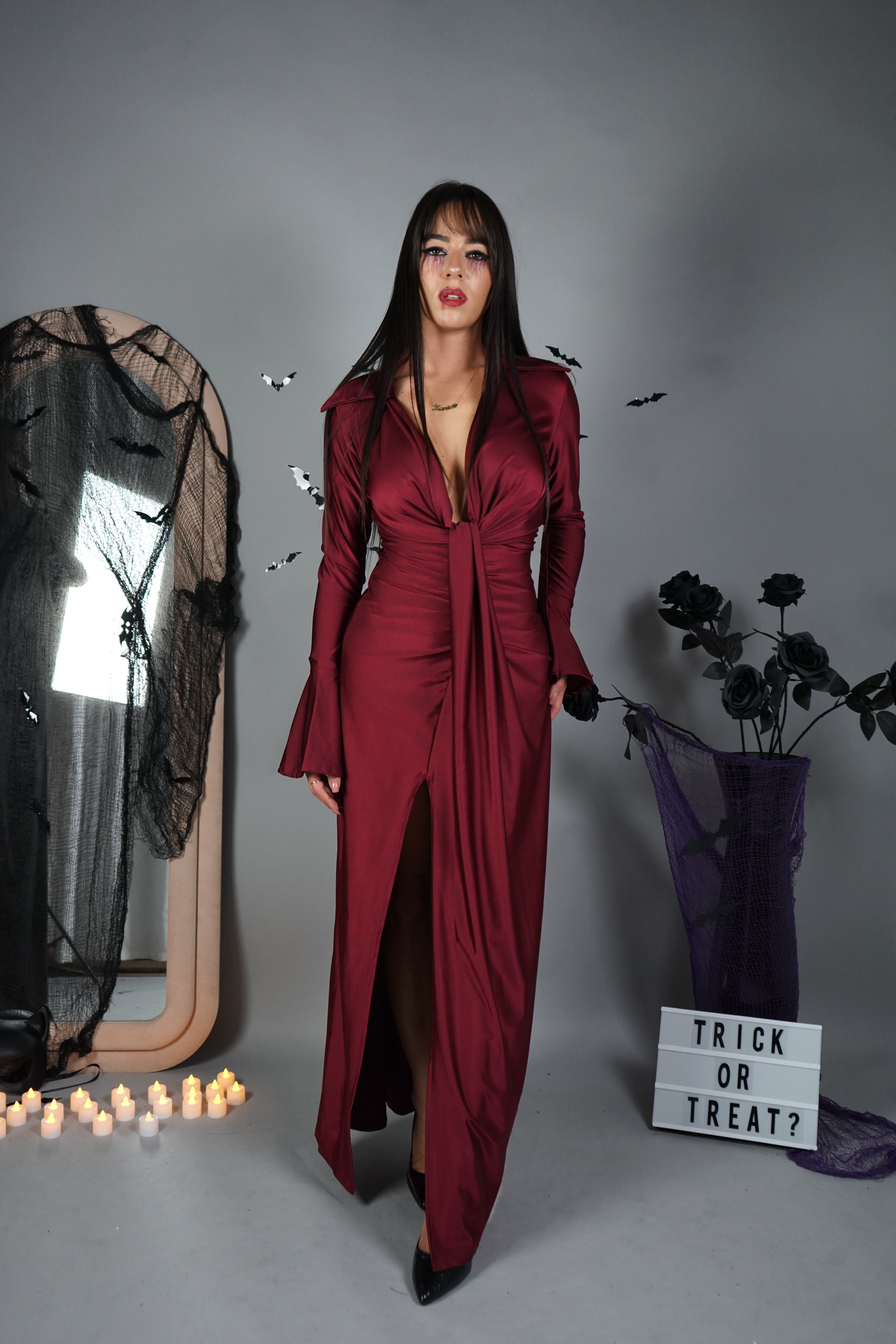 LONG DRESS NODO BORDEAUX