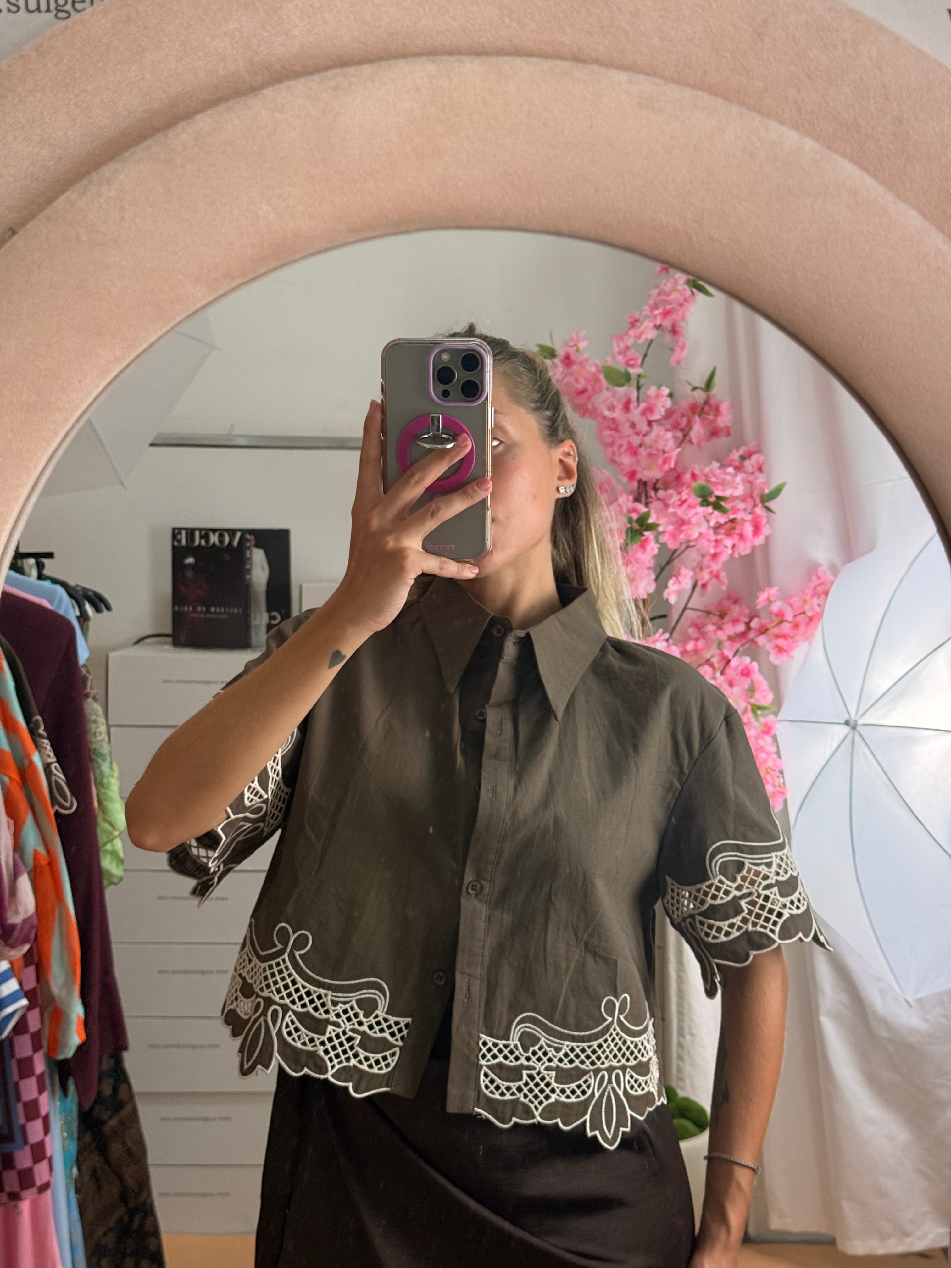 CAMICIA CROP SANGALLO MARRONE