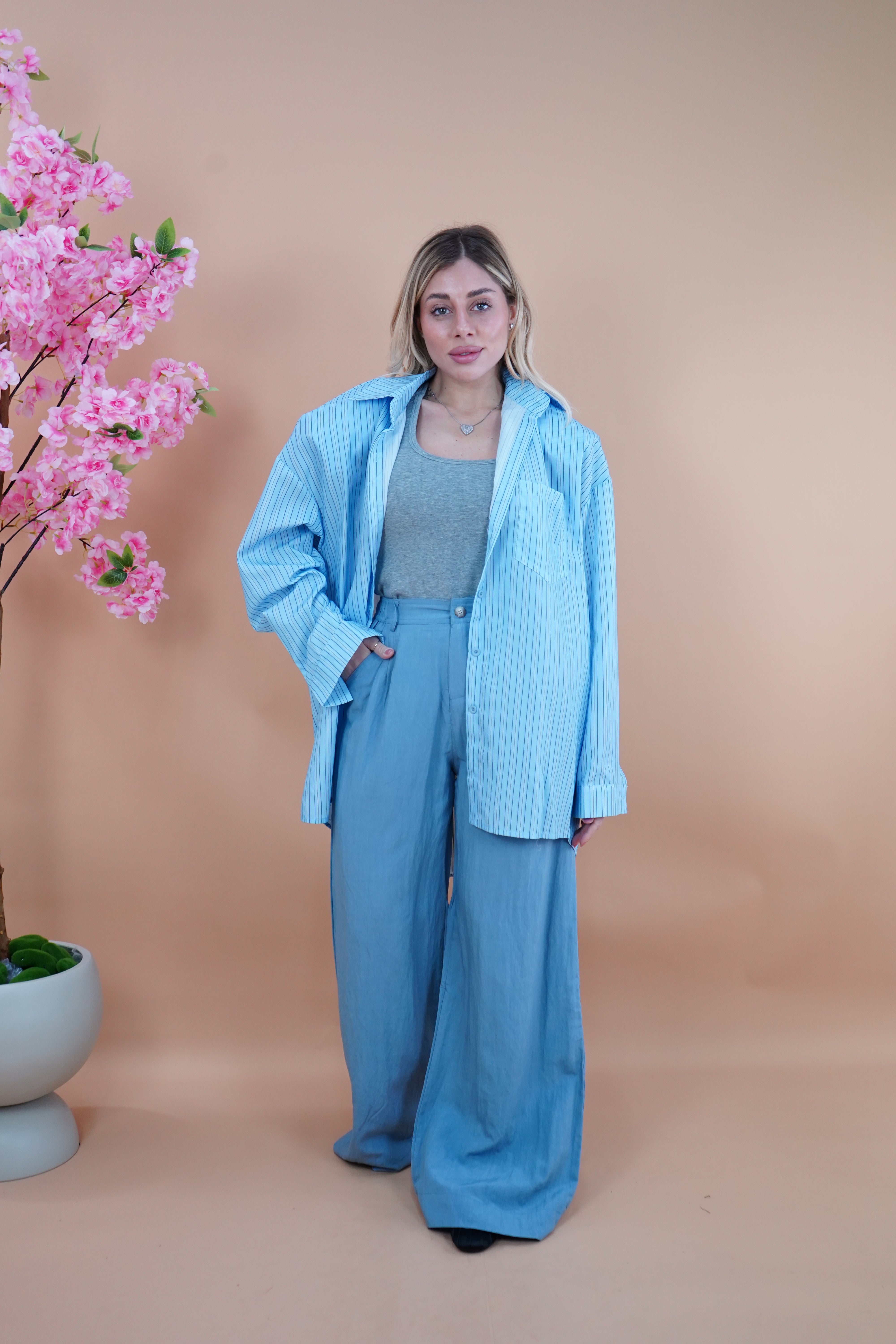 PANTALONE MORBIDO AZZURRO