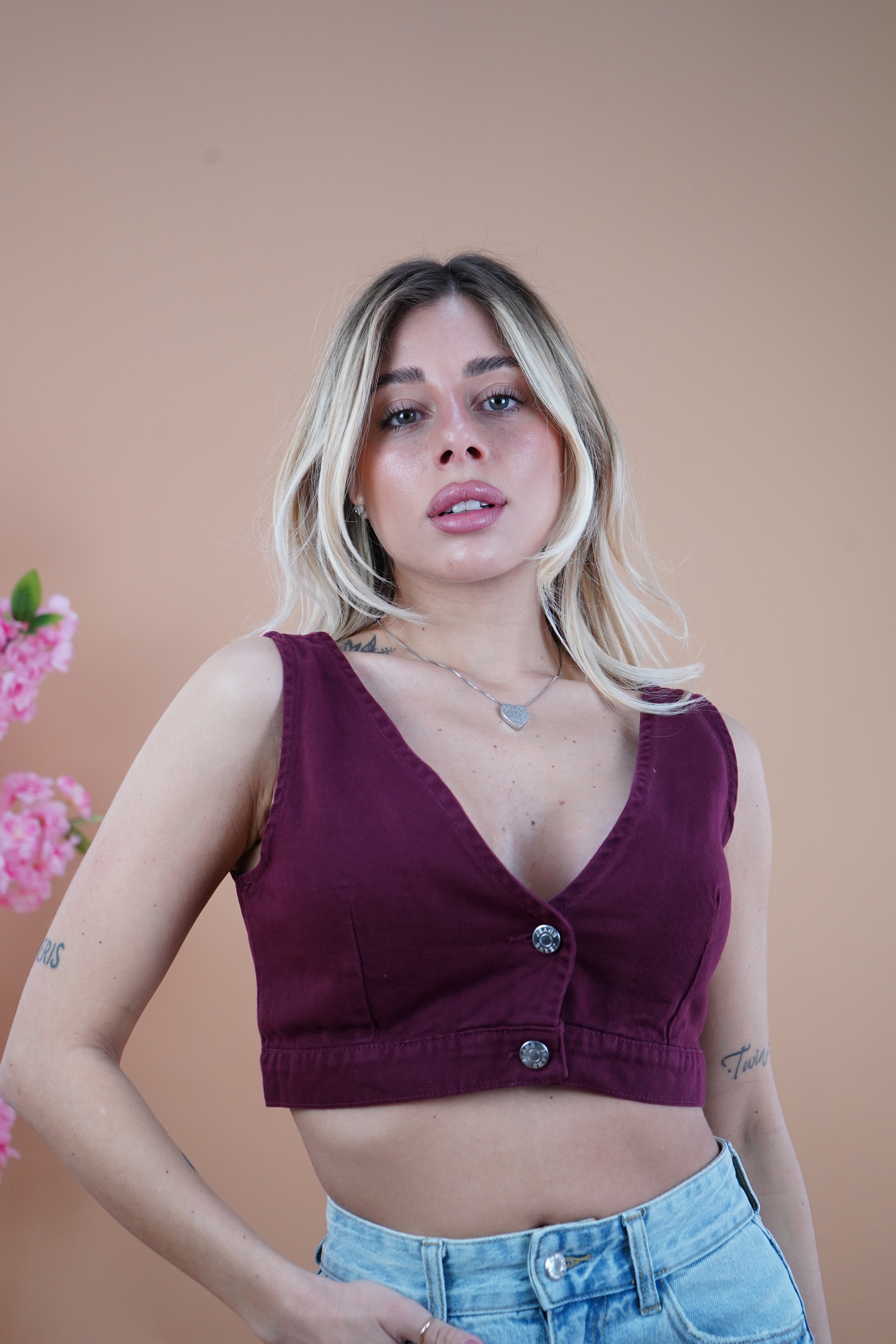 TOP DENIM BORDEAUX