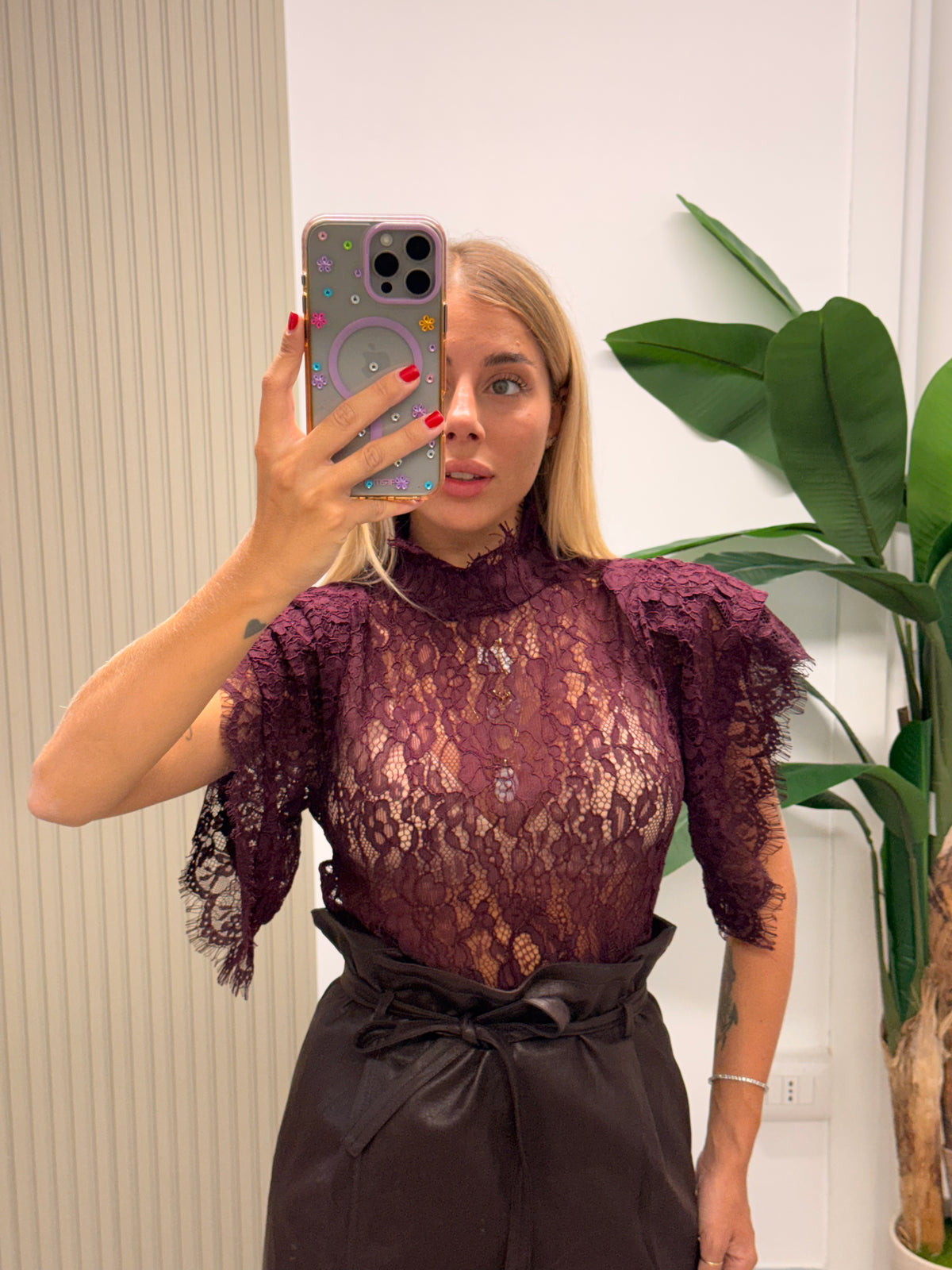 MAGLIA IN PIZZO BORDEAUX
