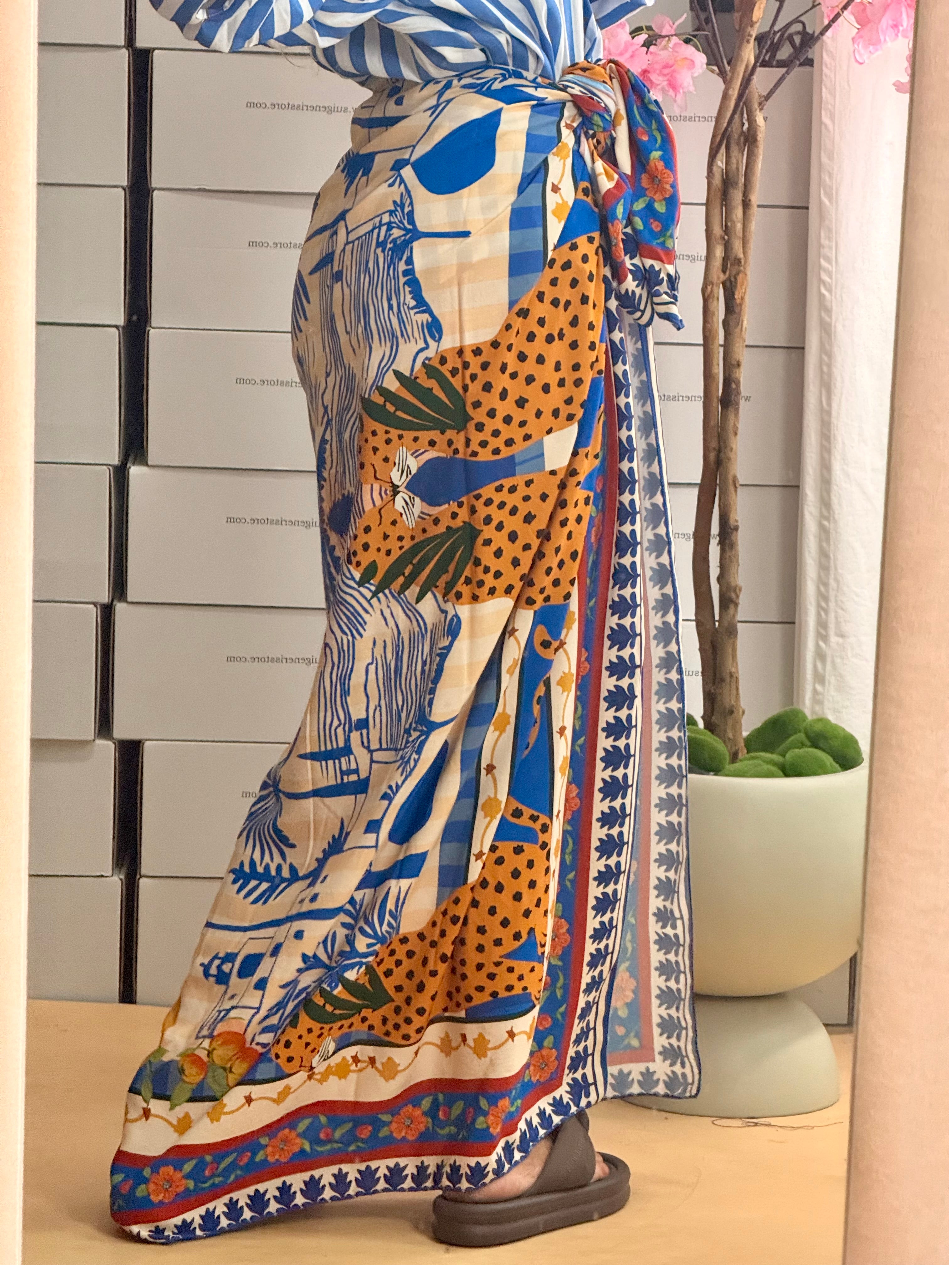 PAREO LUNGO SAFARI BLU
