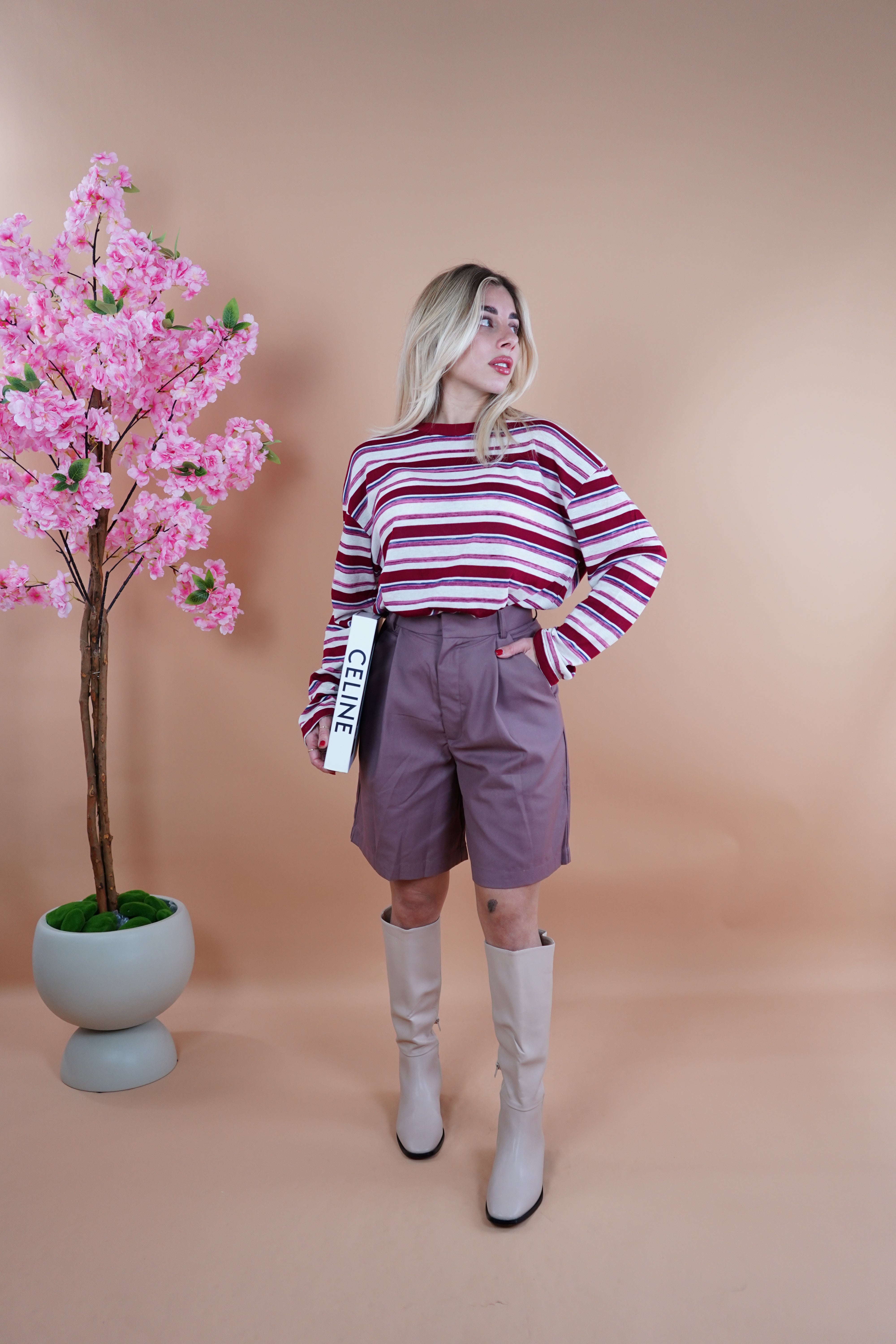 MAGLIA SOFT RIGHE BORDEAUX