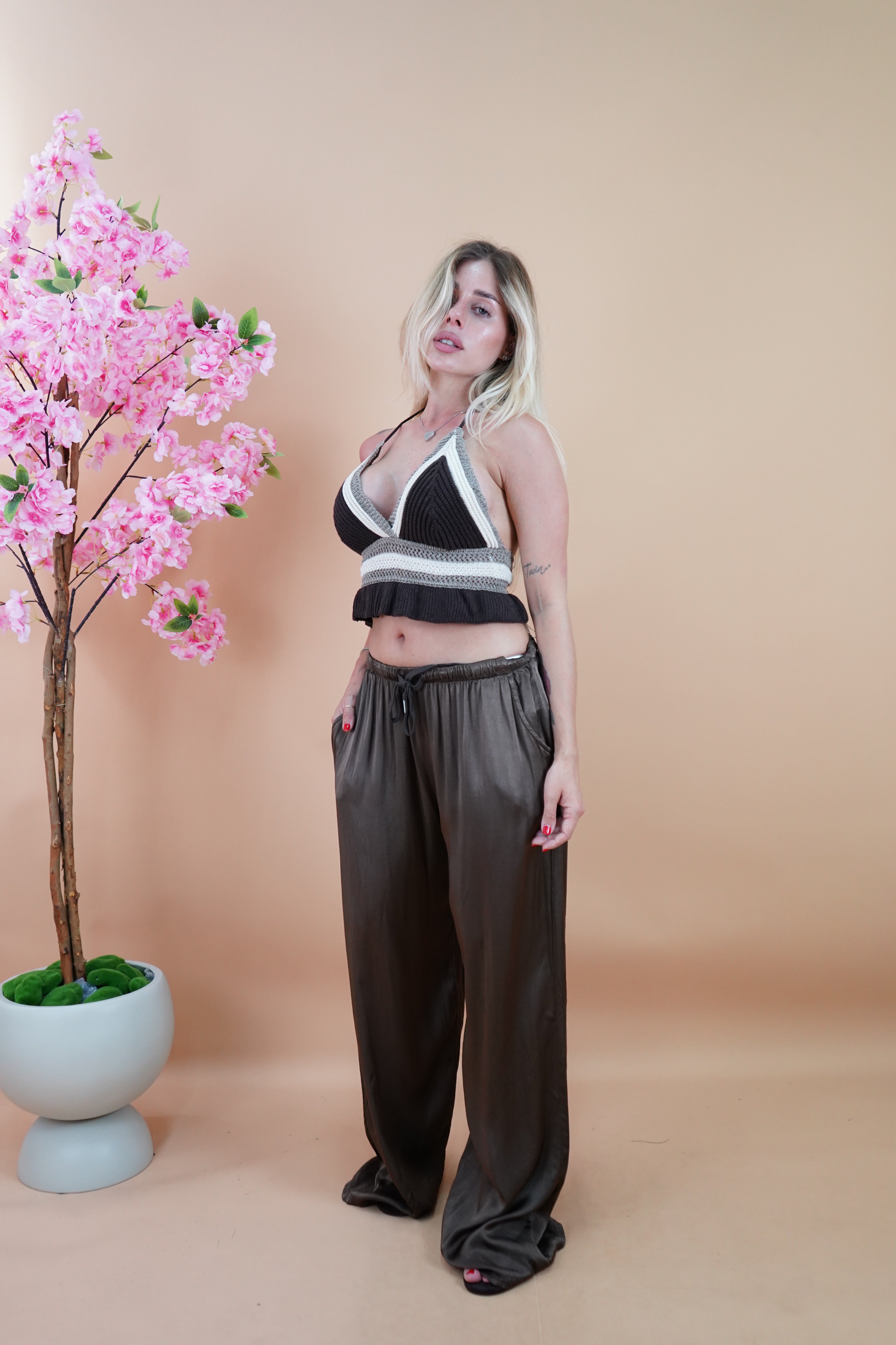 PANTALONE SATIN MARRONE