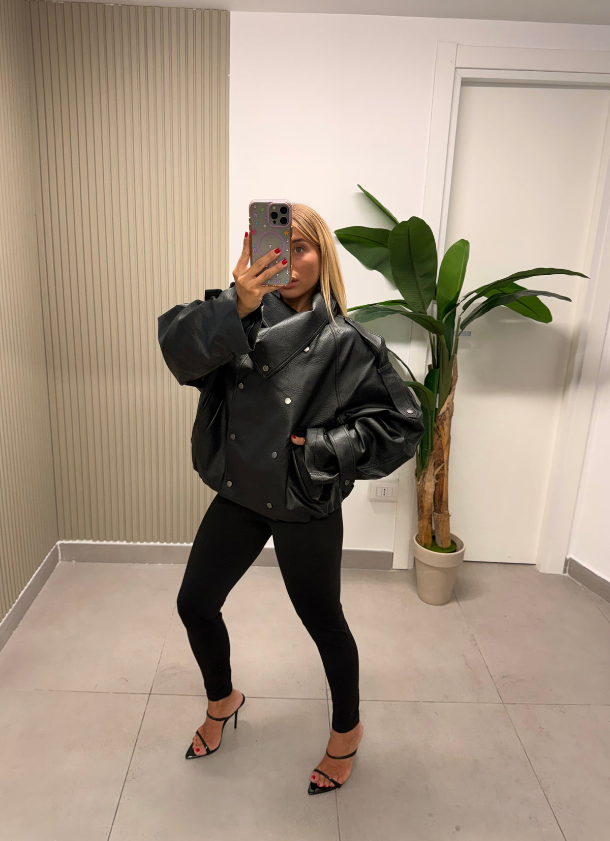 BOMBER COLLO ALTO ECOPELLE NERO