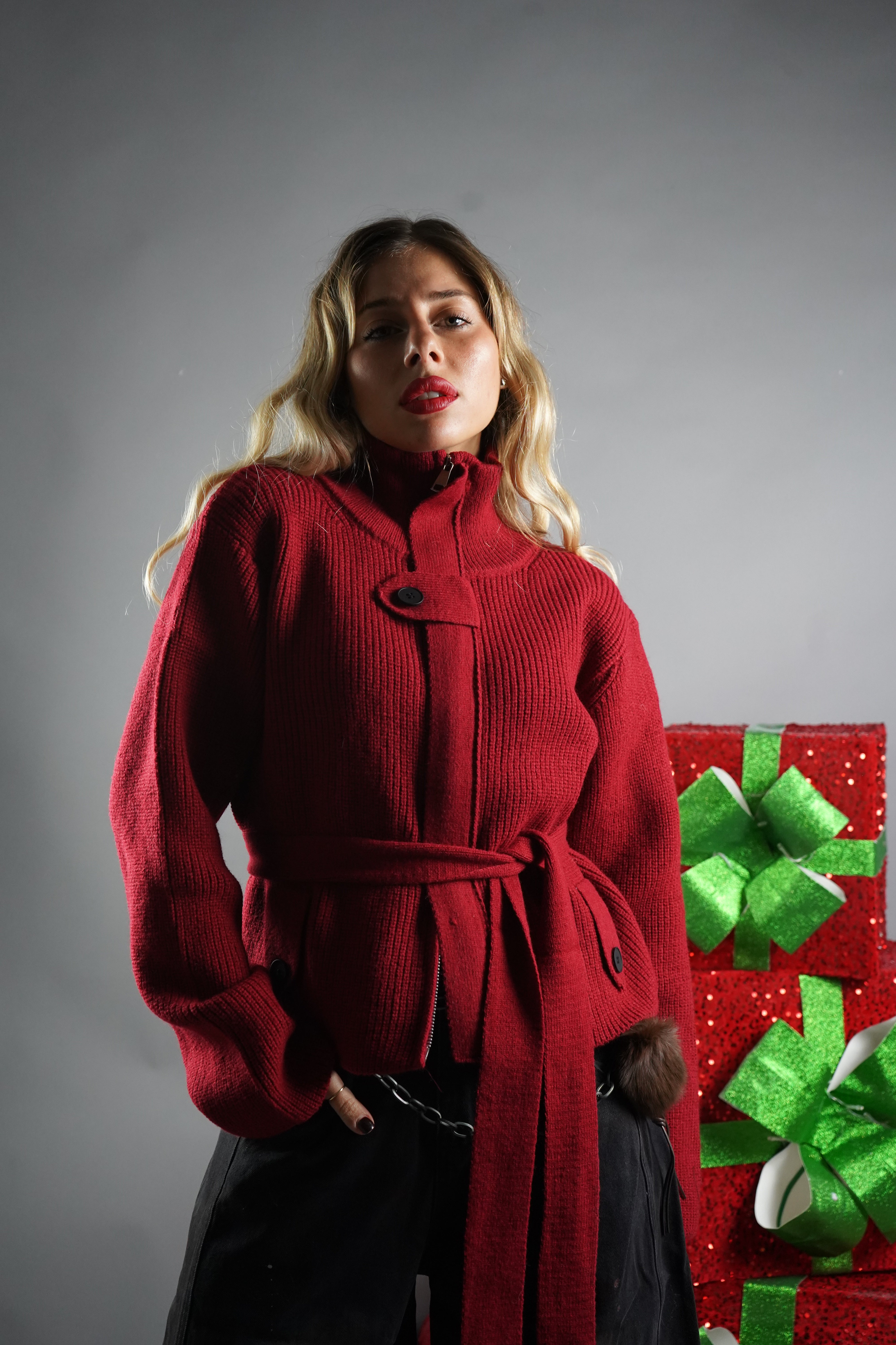 CARDIGAN CON CINTURA ROSSO