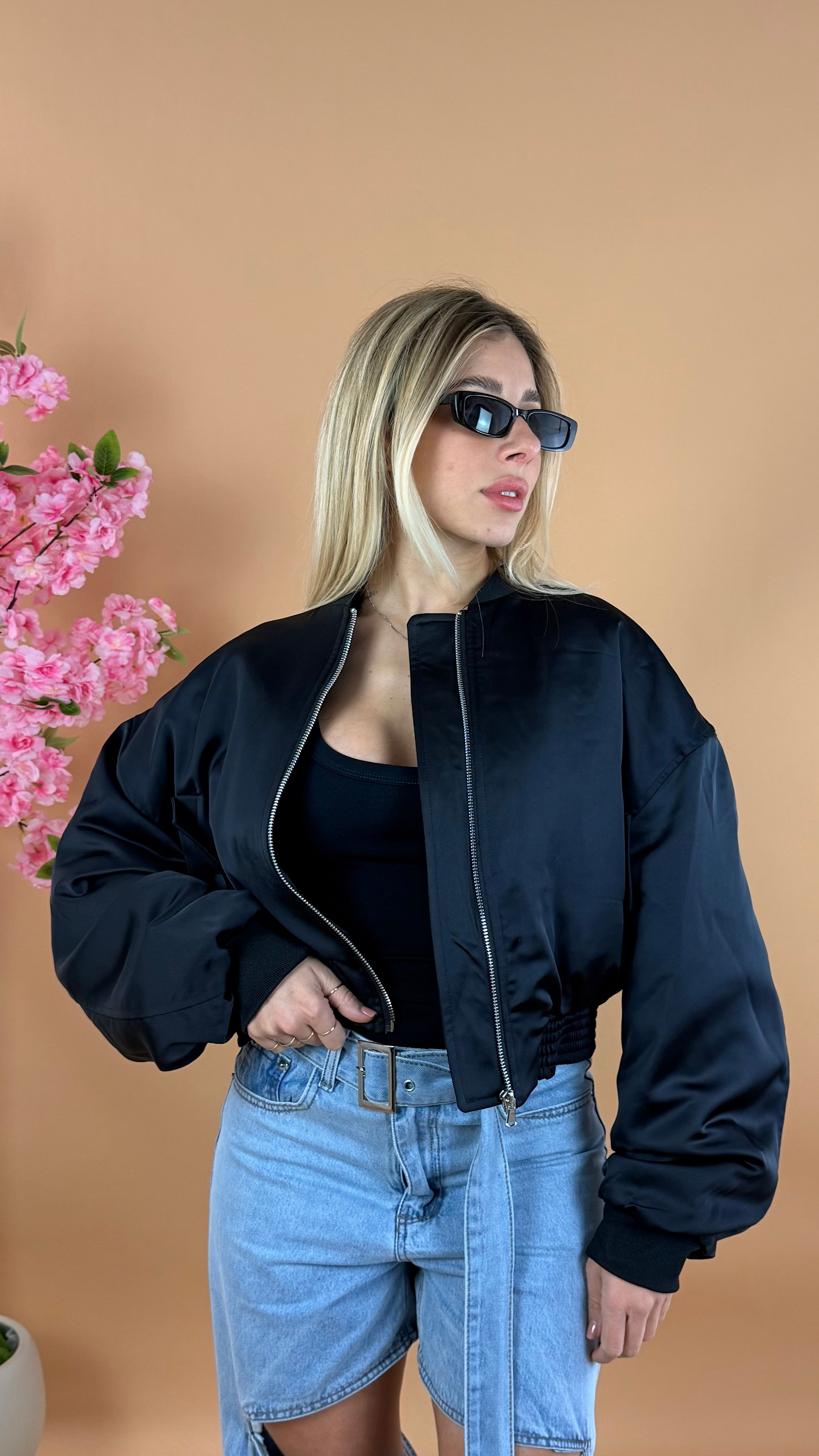 BOMBER RASO LUMINA NERO