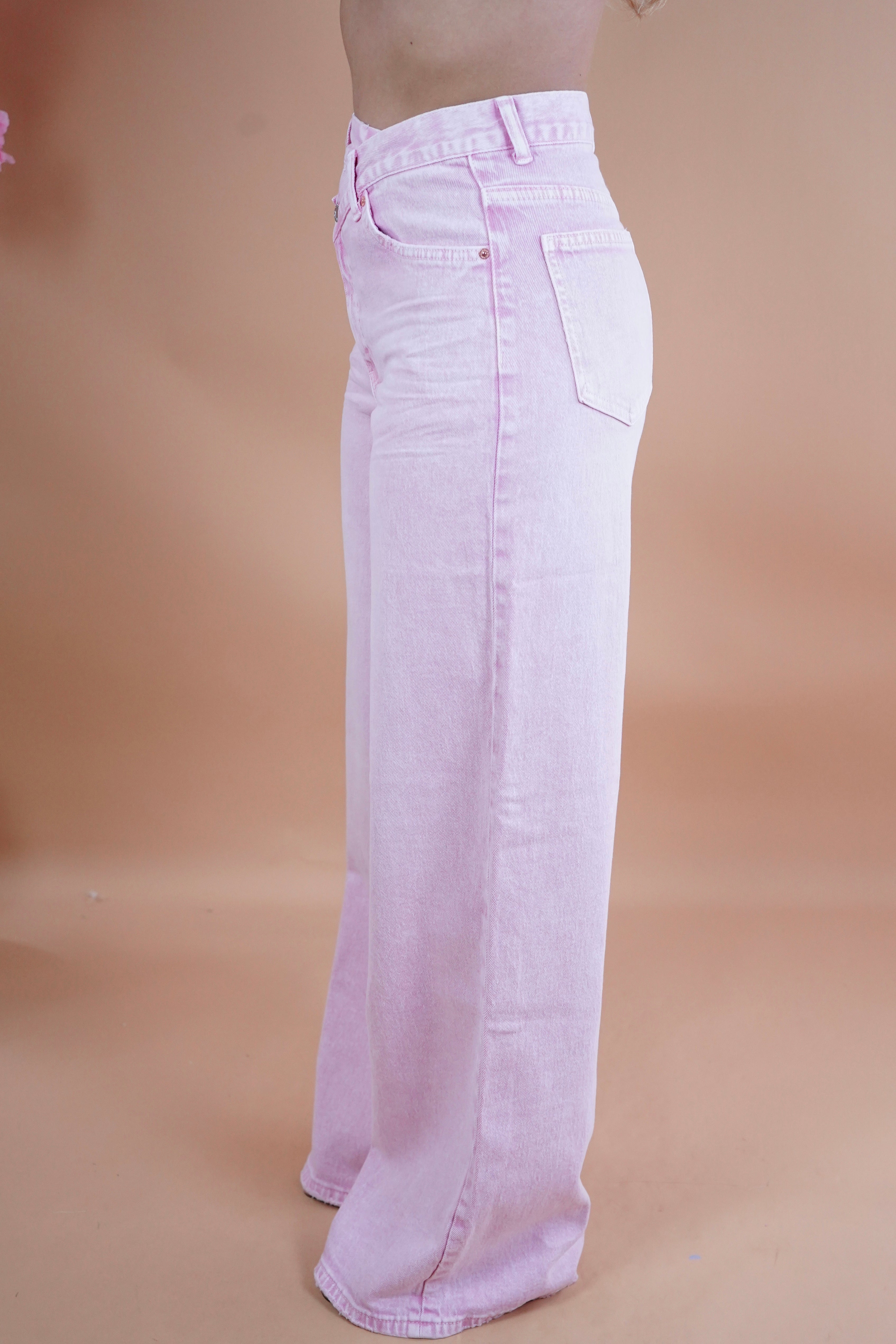 JEANS BOTTONE TRASVERSALE ROSA