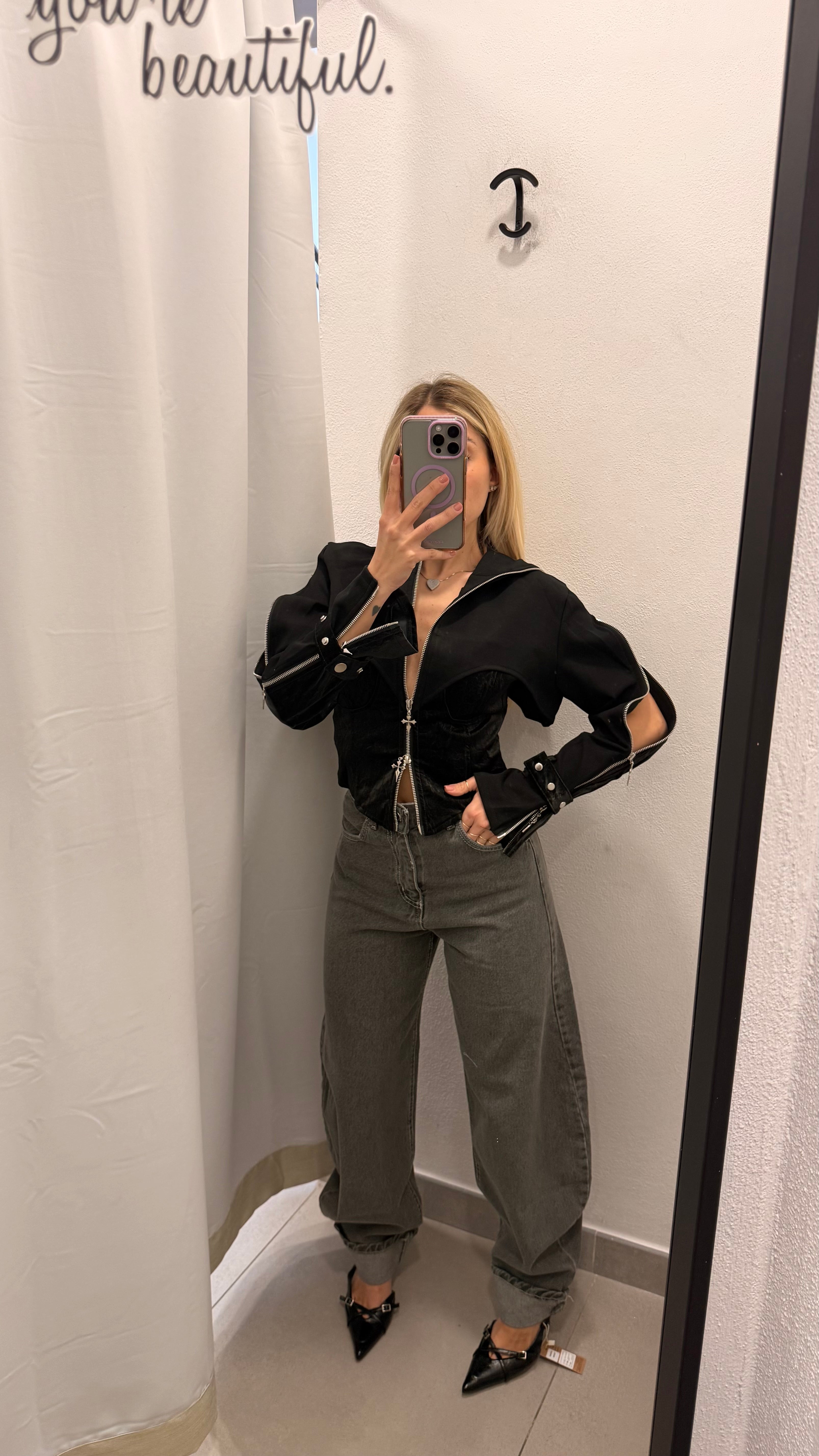 JEANS BALLON PIEGA GRIGIO