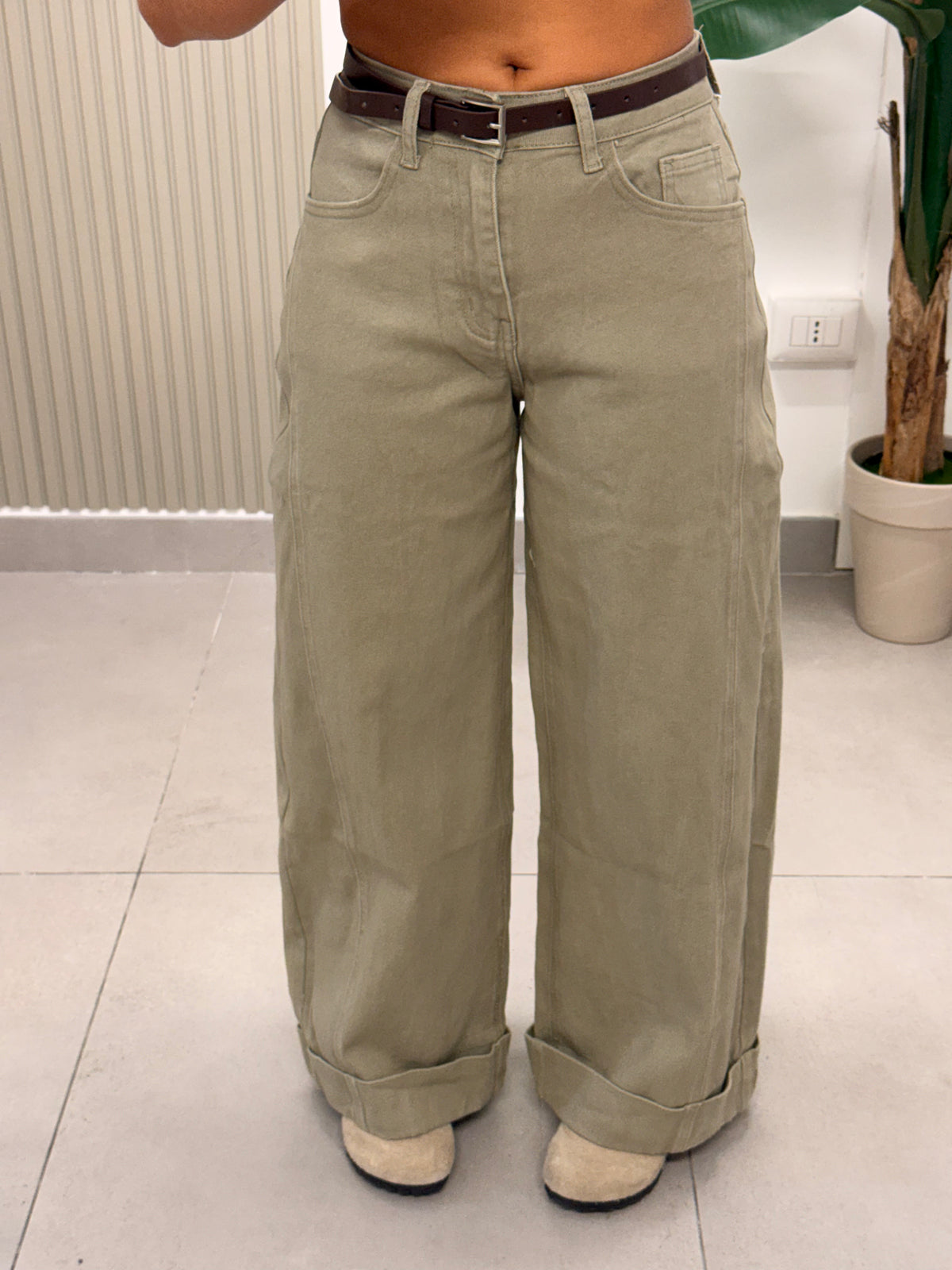 JEANS WIDE LEG BEIGE