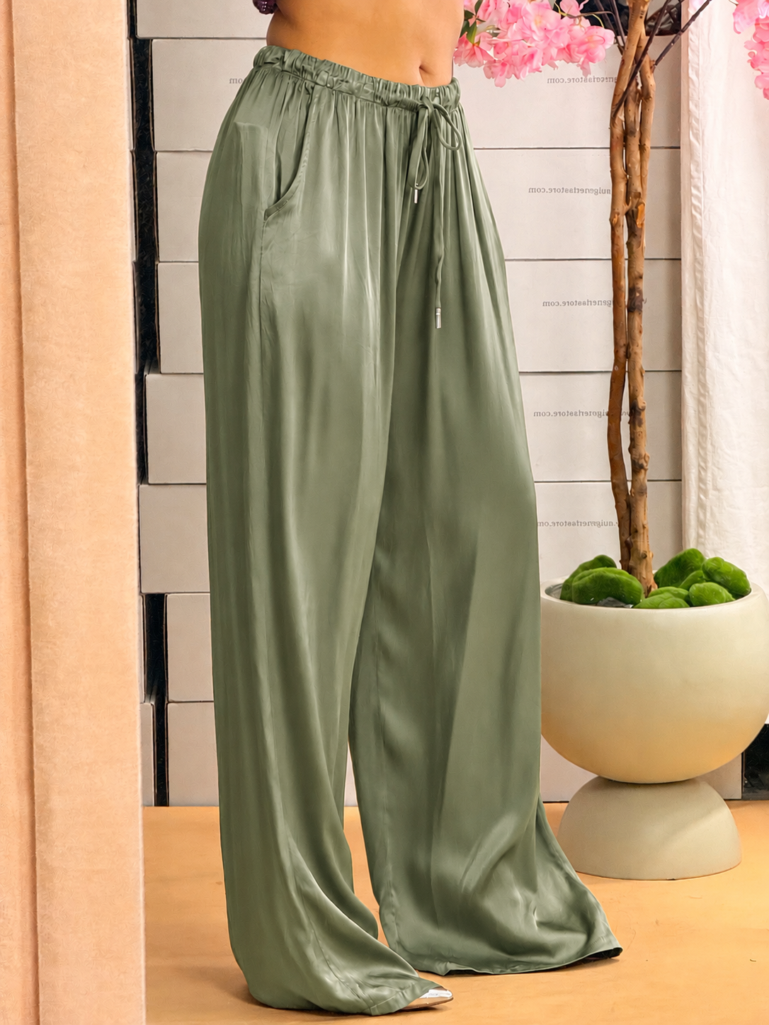 PANTALONE SATIN SALVIA