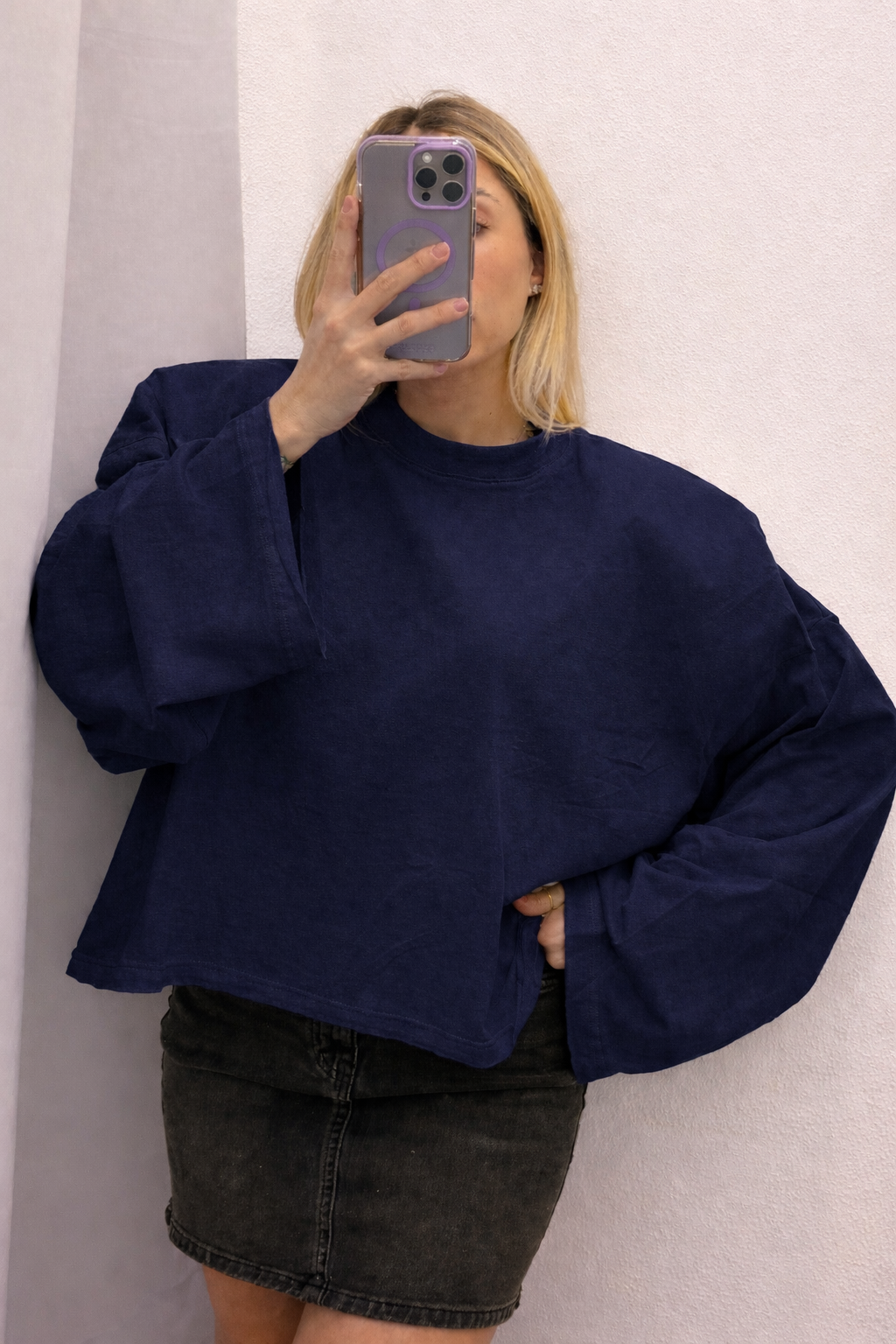 MAXI T-SHIRT SPALLINA QUADRATA BLU NOTTE