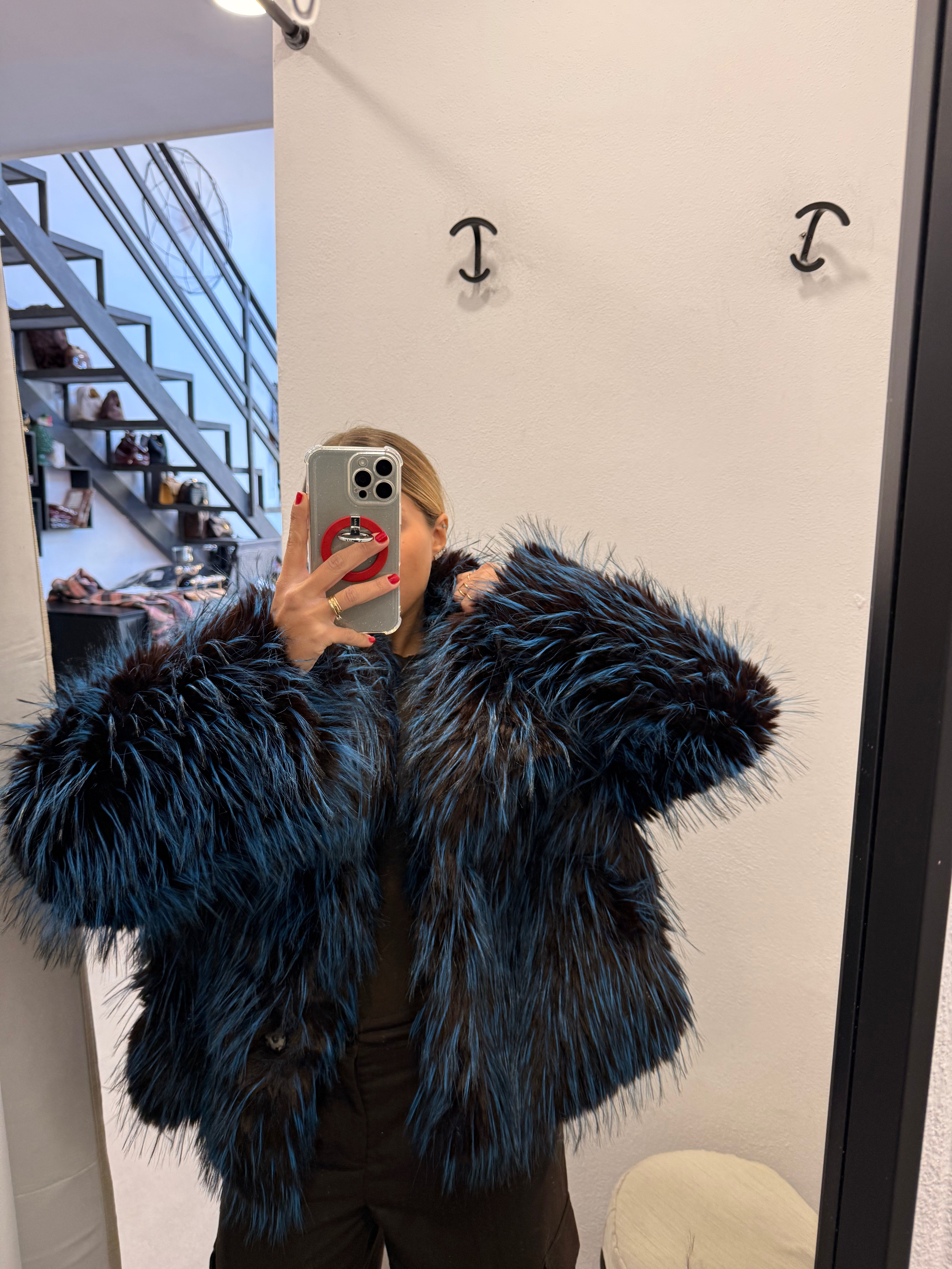 PELLICCIA BICOLOR AZZURRA E MARRONE