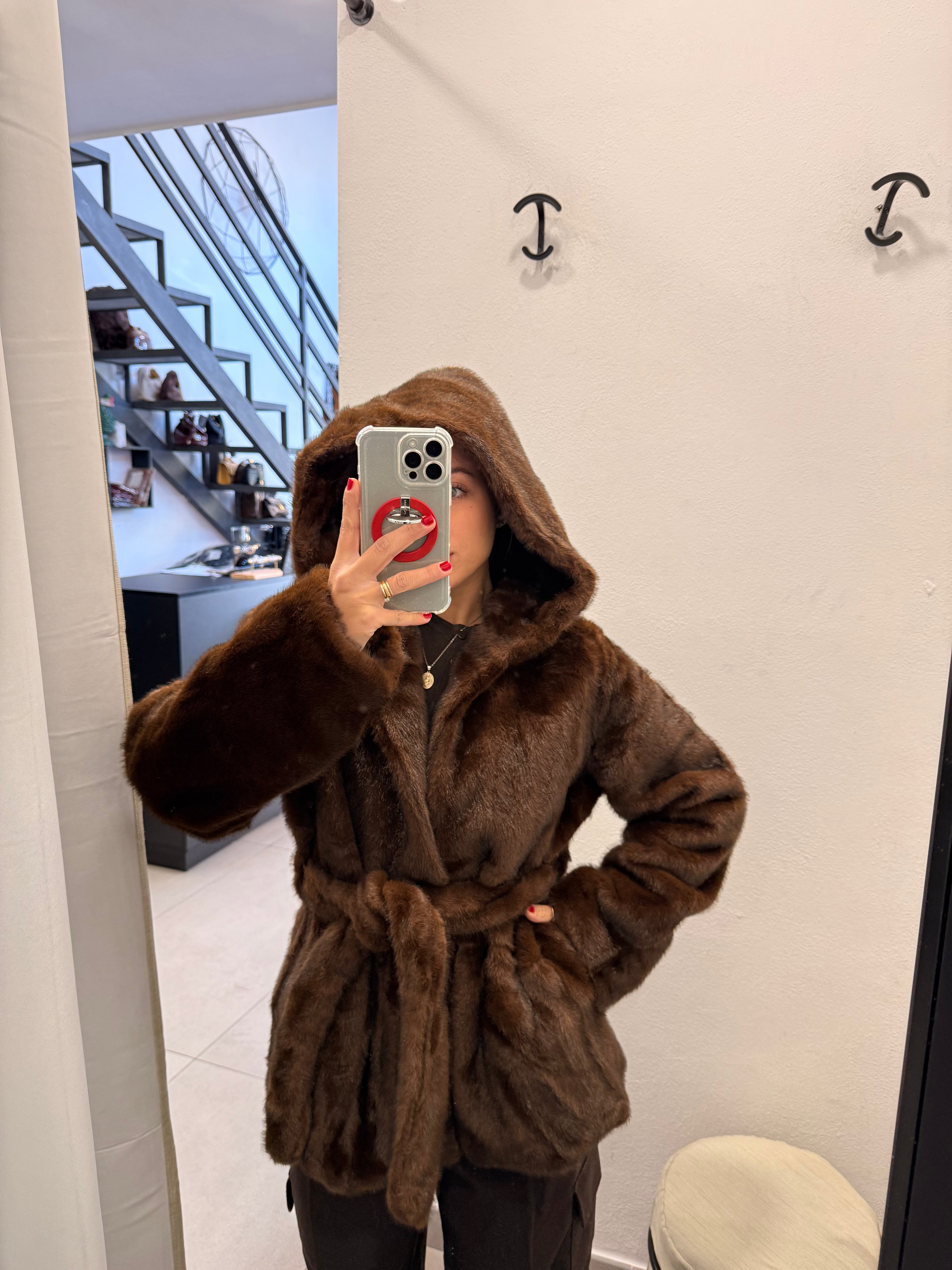 PELLICCIA VISONE MIELE CON CINTURA